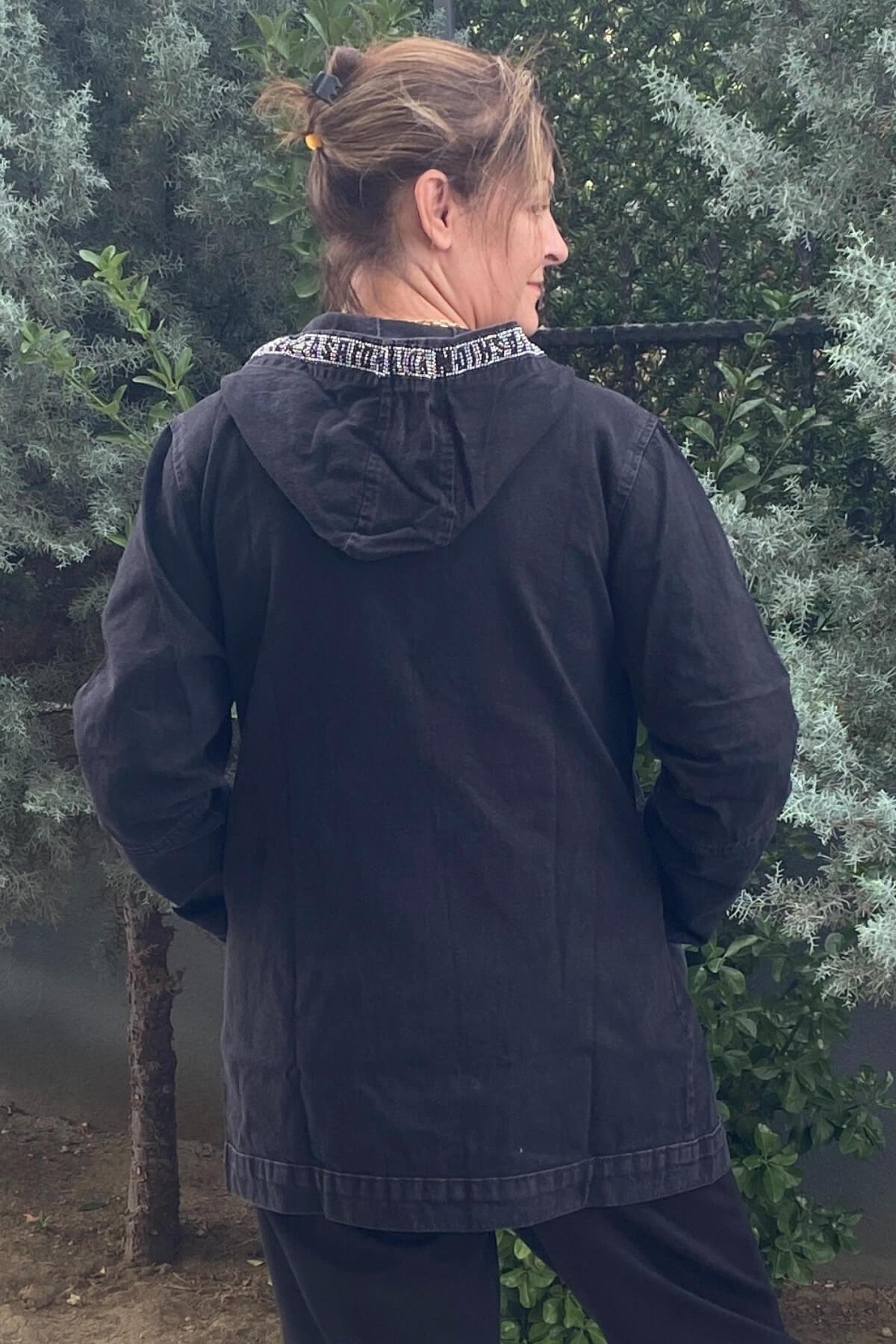 Kadın Büyük Beden Taşlı Siyah Kot Ceket