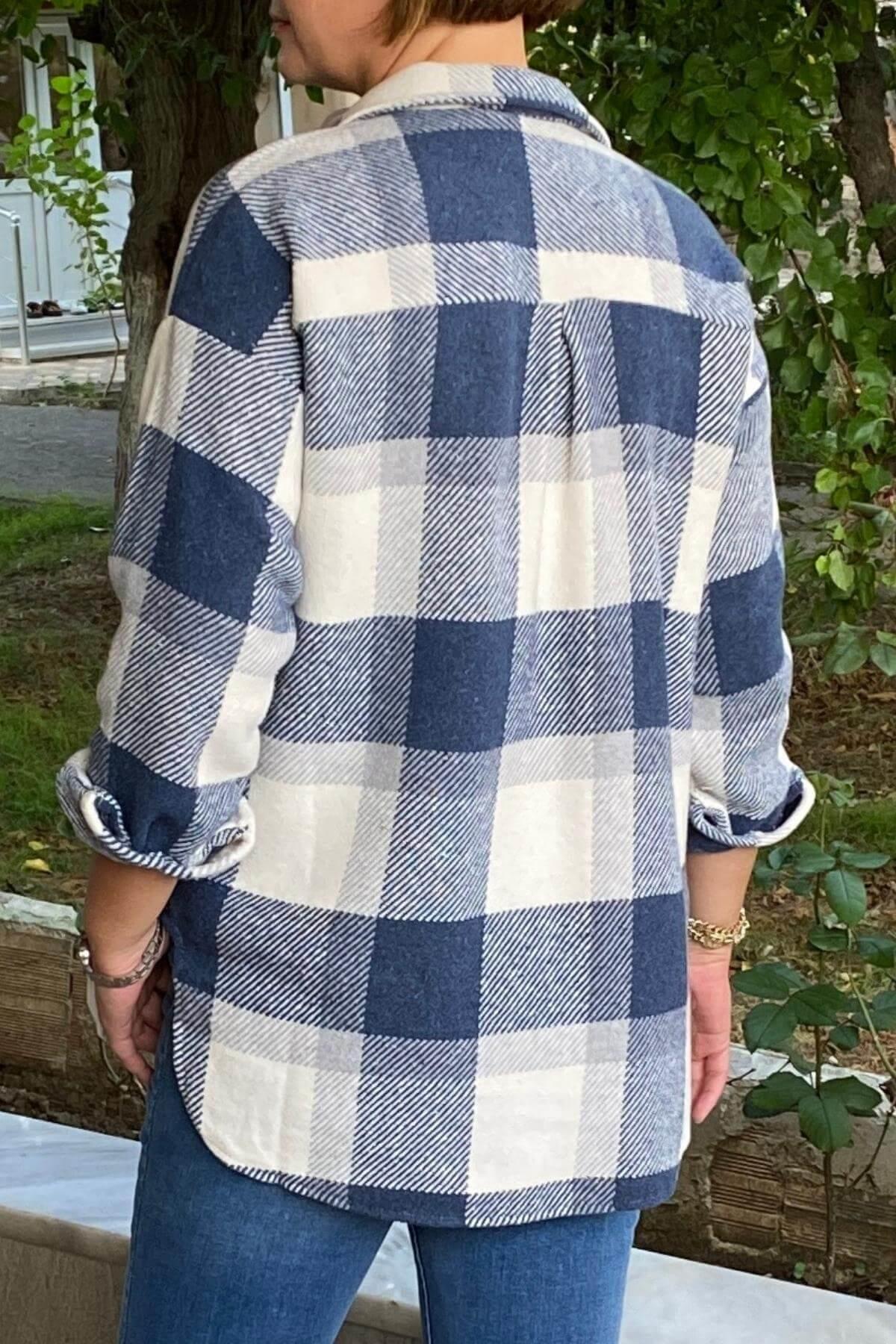 Kadın Lacivert Oduncu Gömlek Ceket