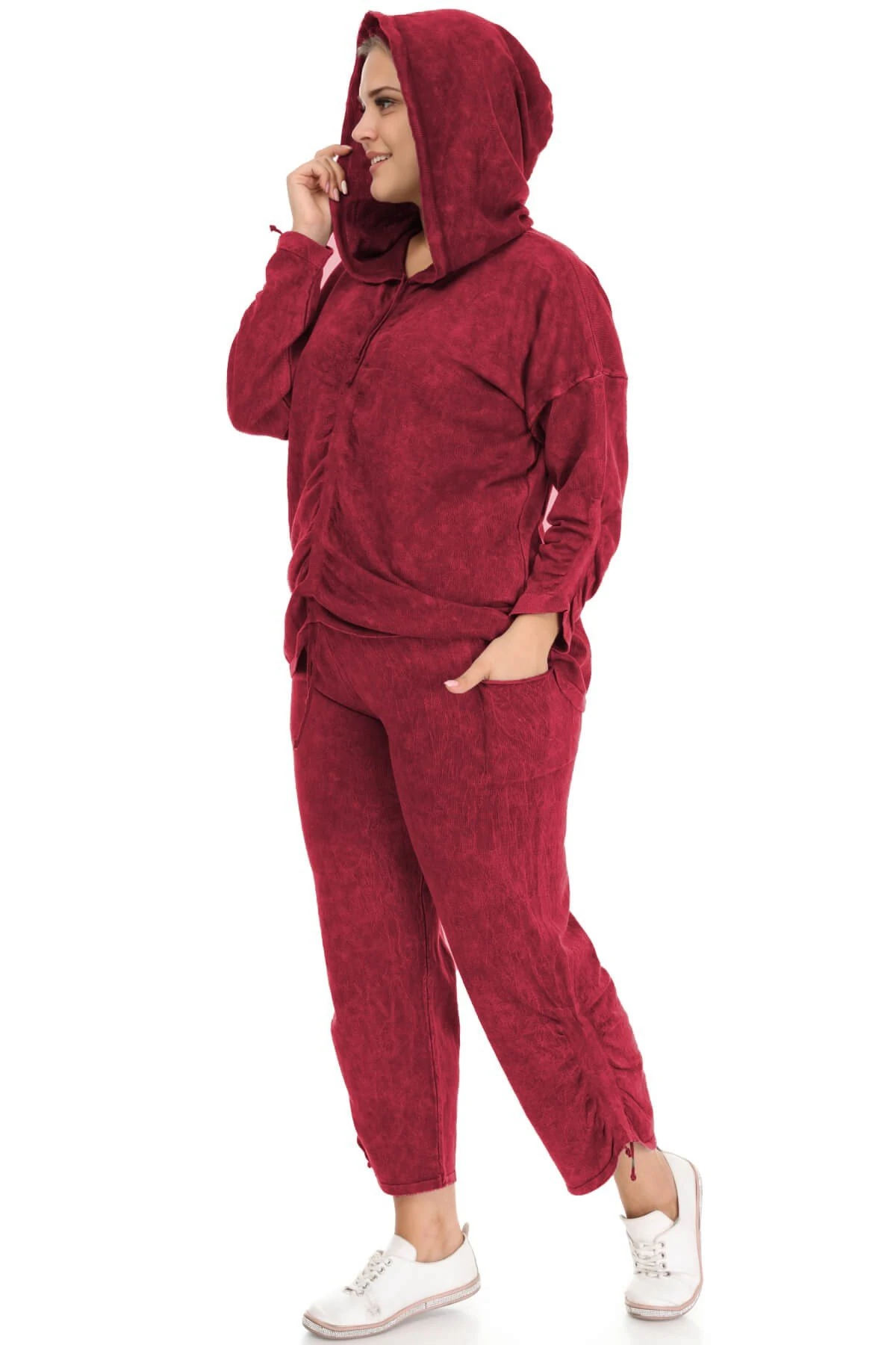 Büyük Beden Bordo Bohem Büzgülü Takım