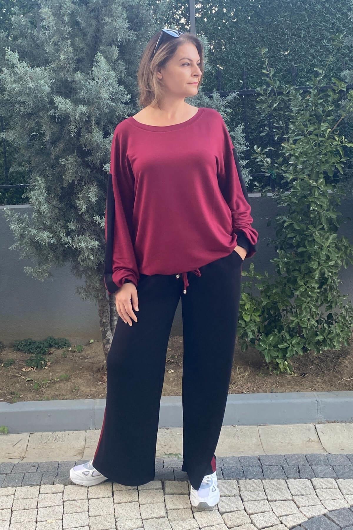 Büyük Beden Bordo Mehita Eşortman Takım