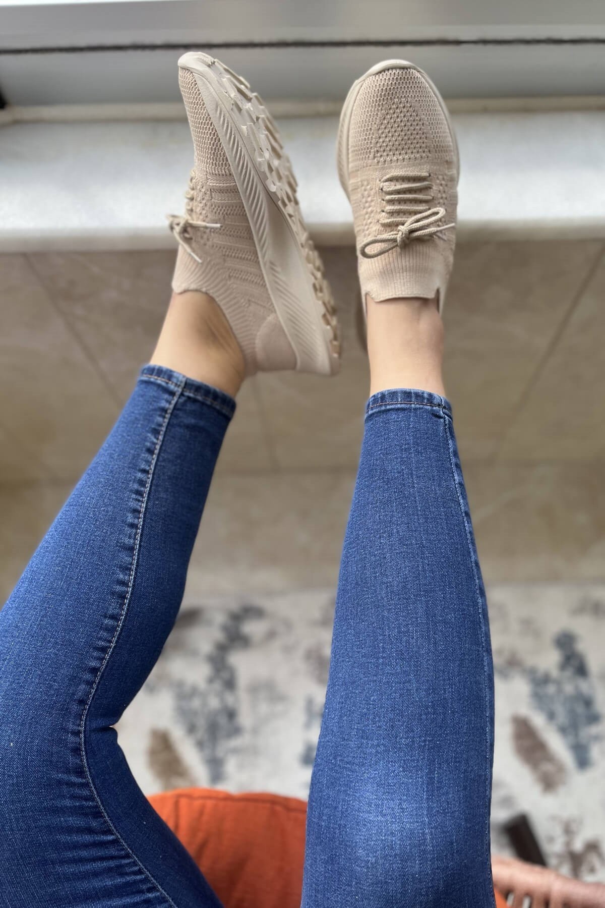 Kadın Bej Streç Triko Yazlık Spor Ayakkabı