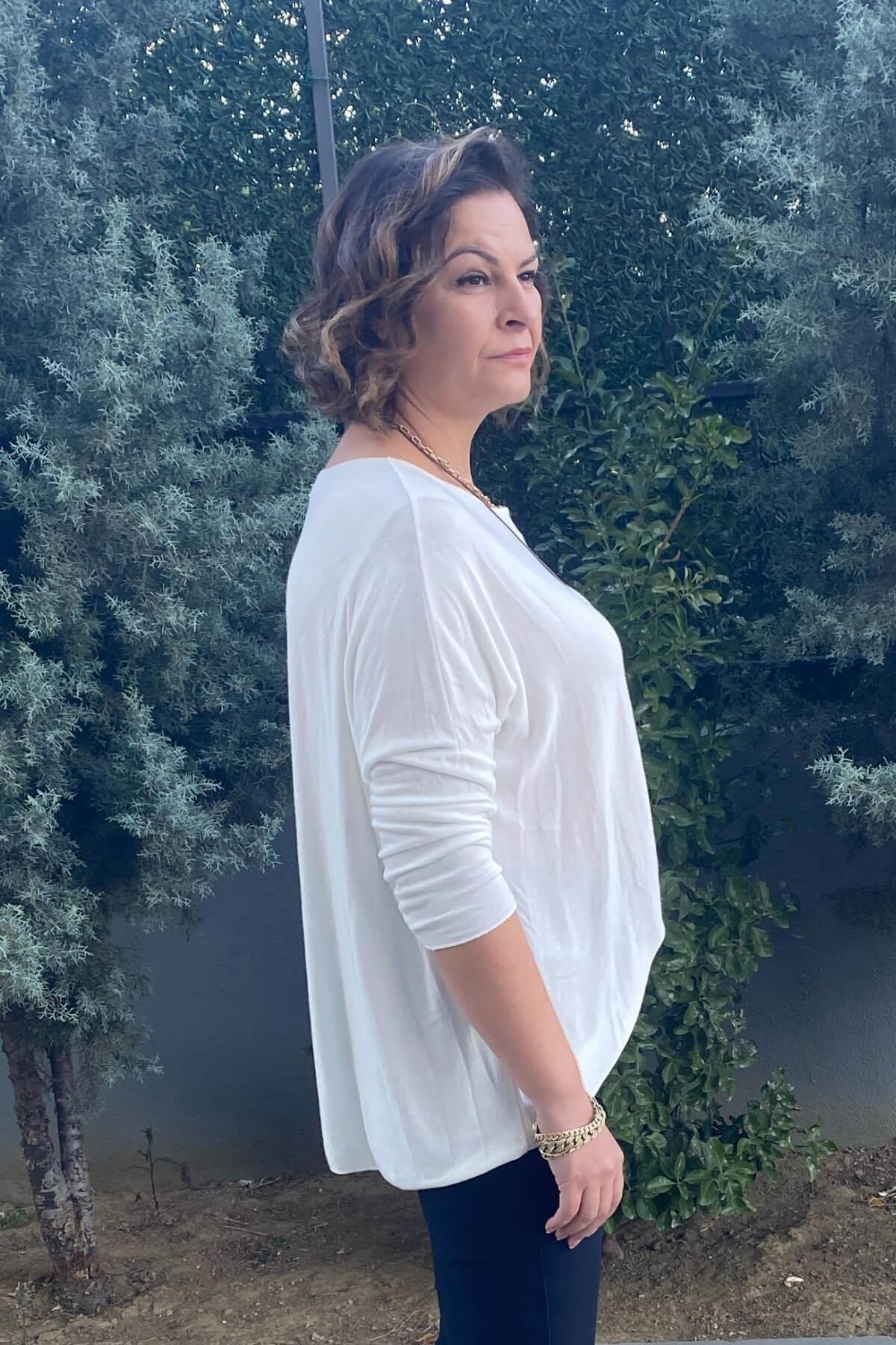 Kadın İtalyan Angora Beyaz Triko Bluz