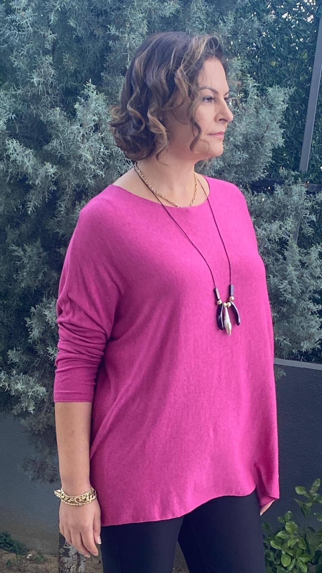 Kadın İtalyan Angora Fuşya Triko Bluz