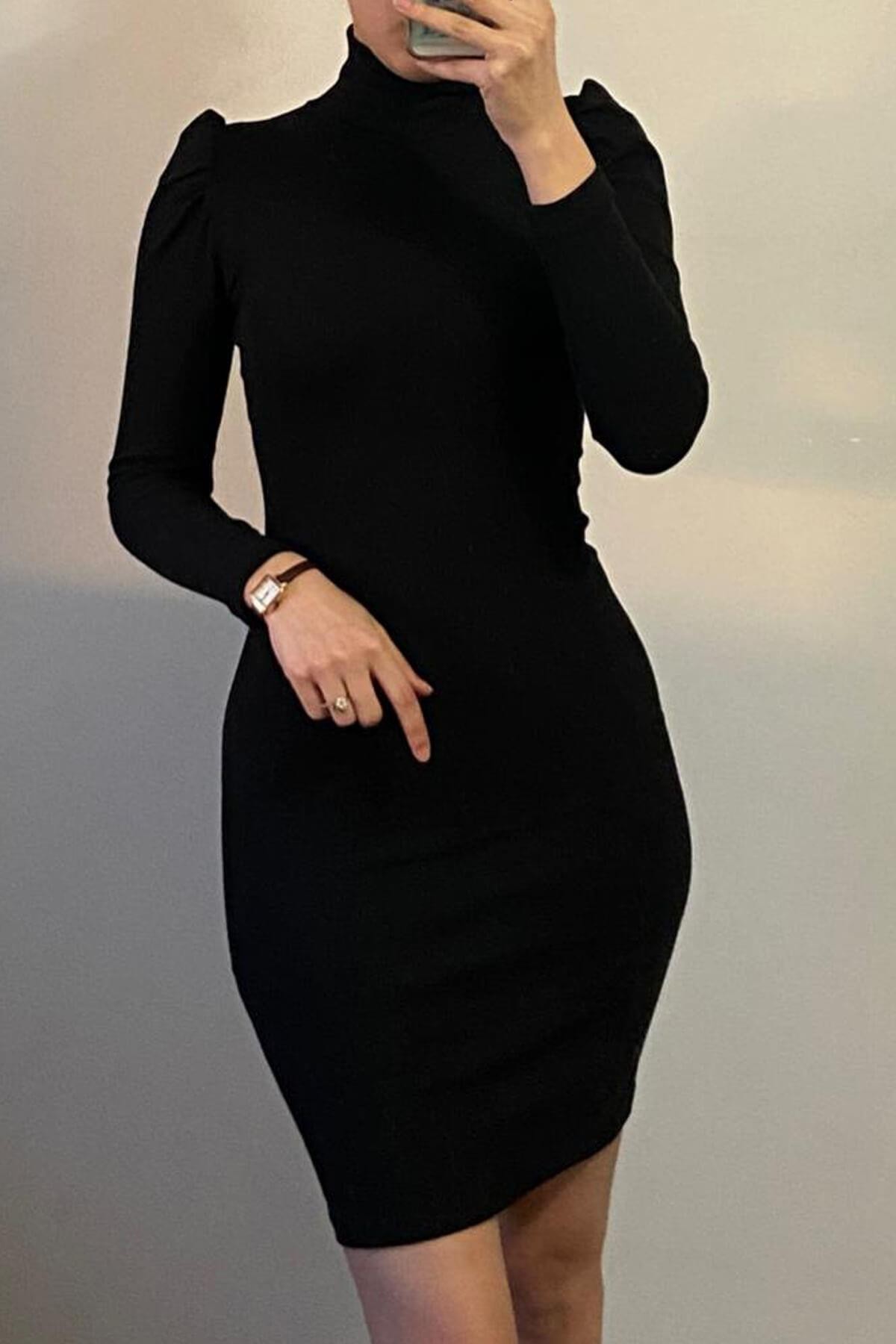 Kadın Siyah Prense Kol Kaşkorse Elbise
