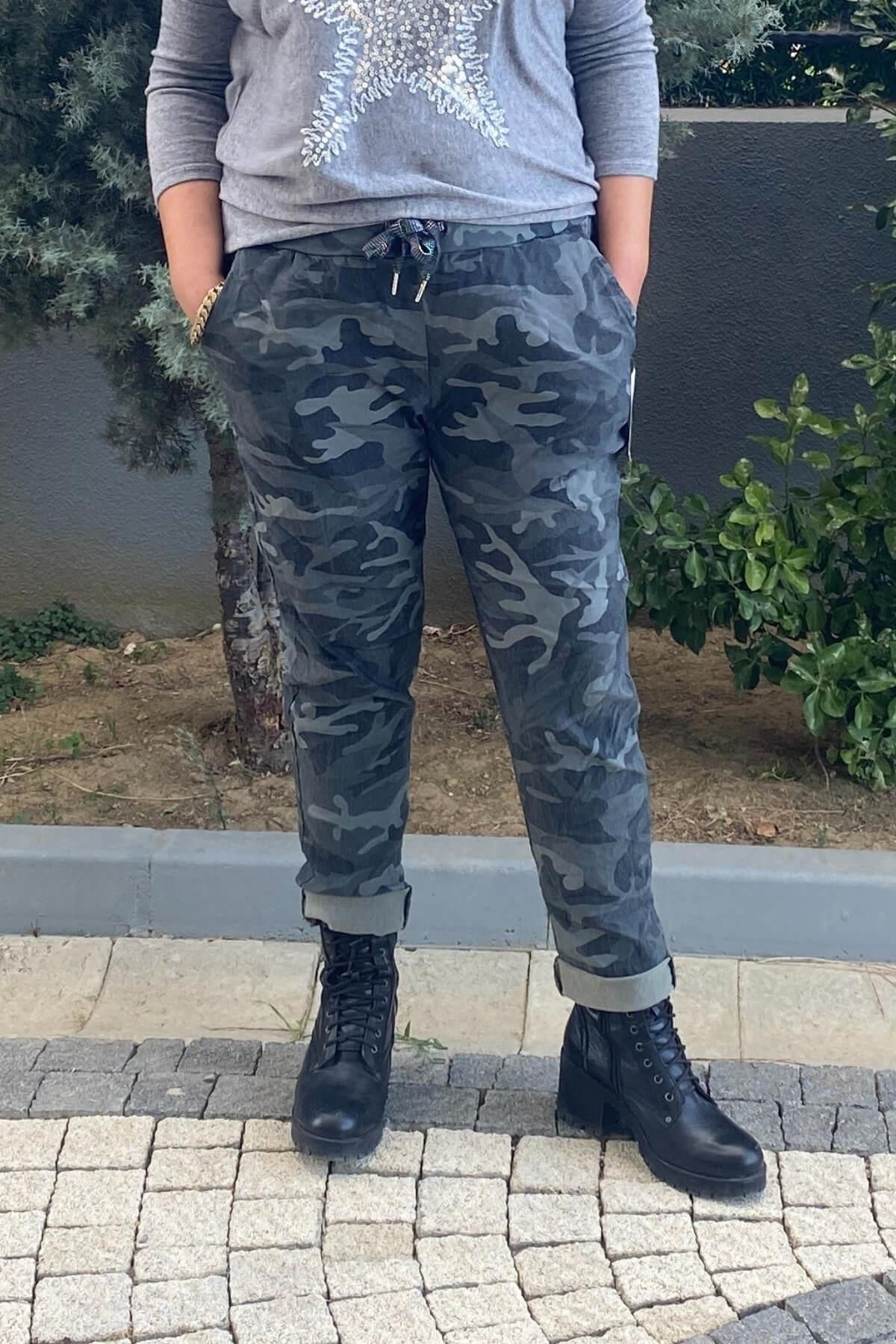 Büyük Beden İtalyan Koyu Gri  Kamuflaj Pantolon