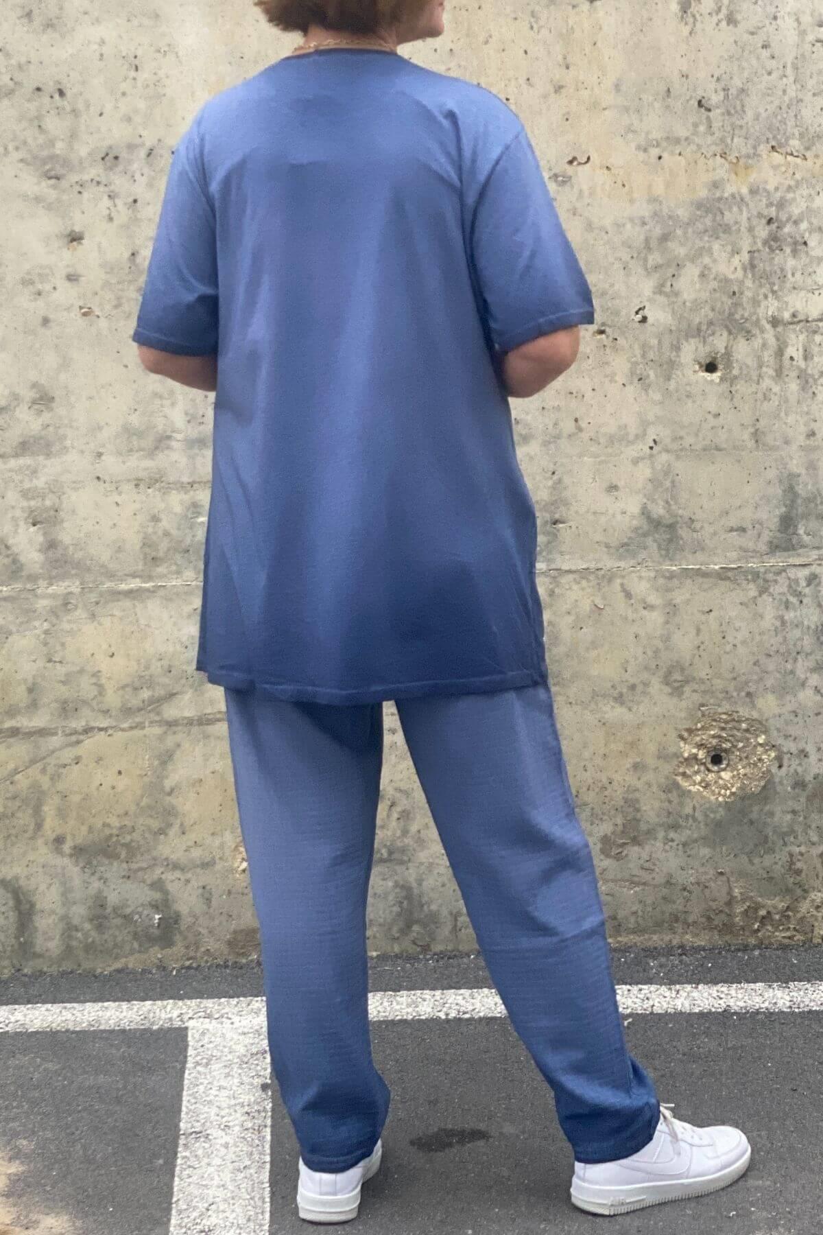 Büyük Beden Verona İndigo Keten Takım