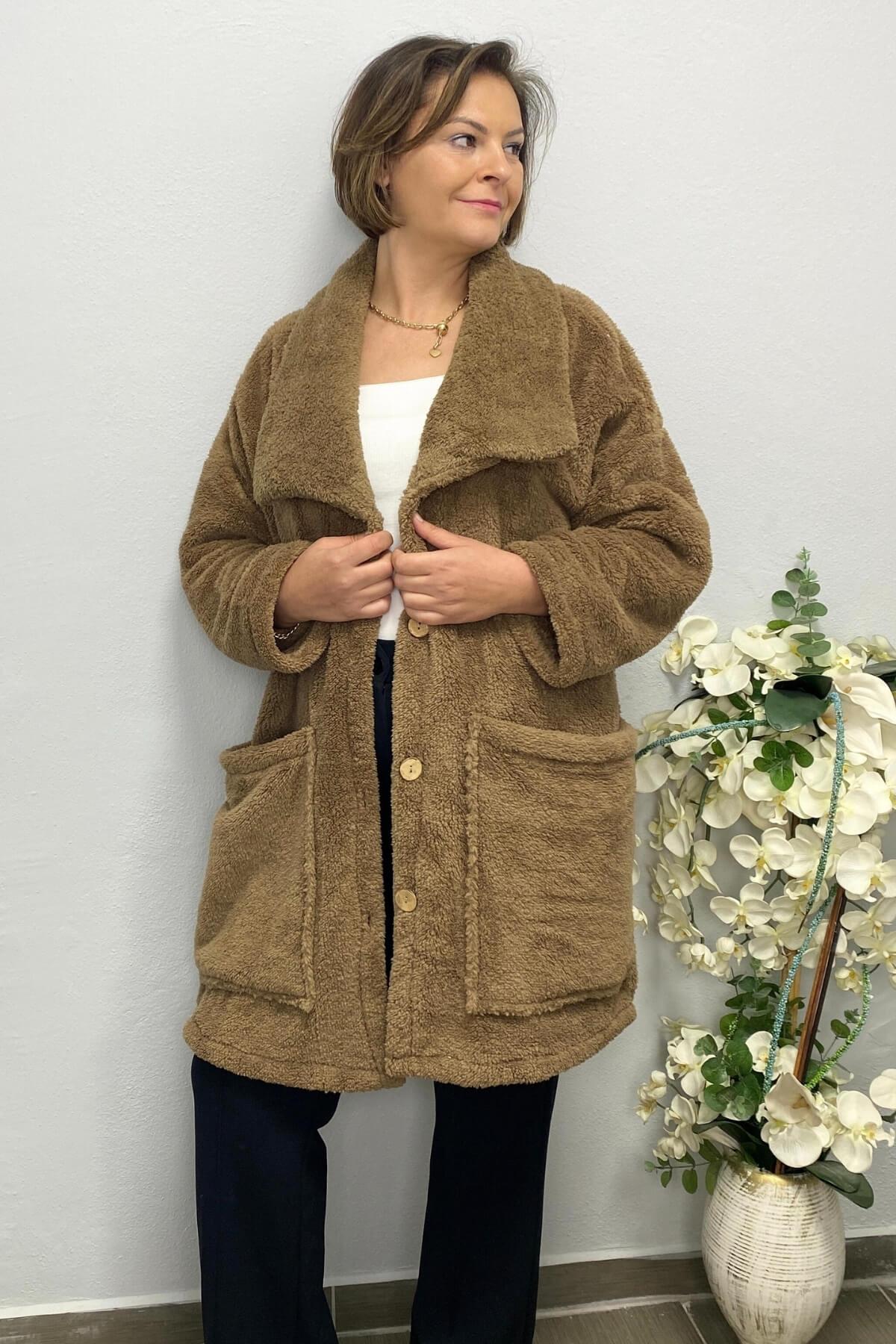 Kadın Kahve Peluş Hırka