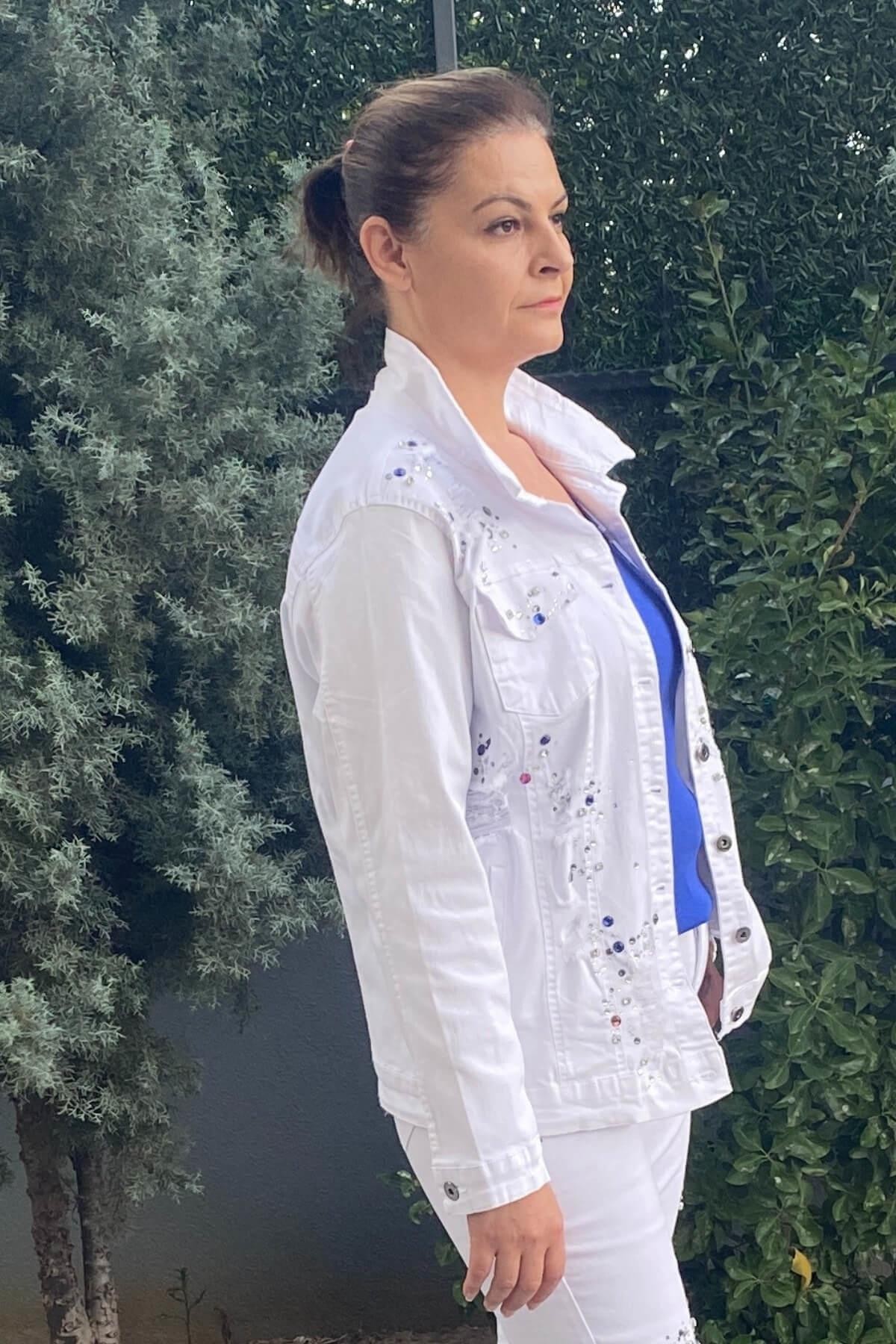 Kadın Beyaz Star Jean Ceket