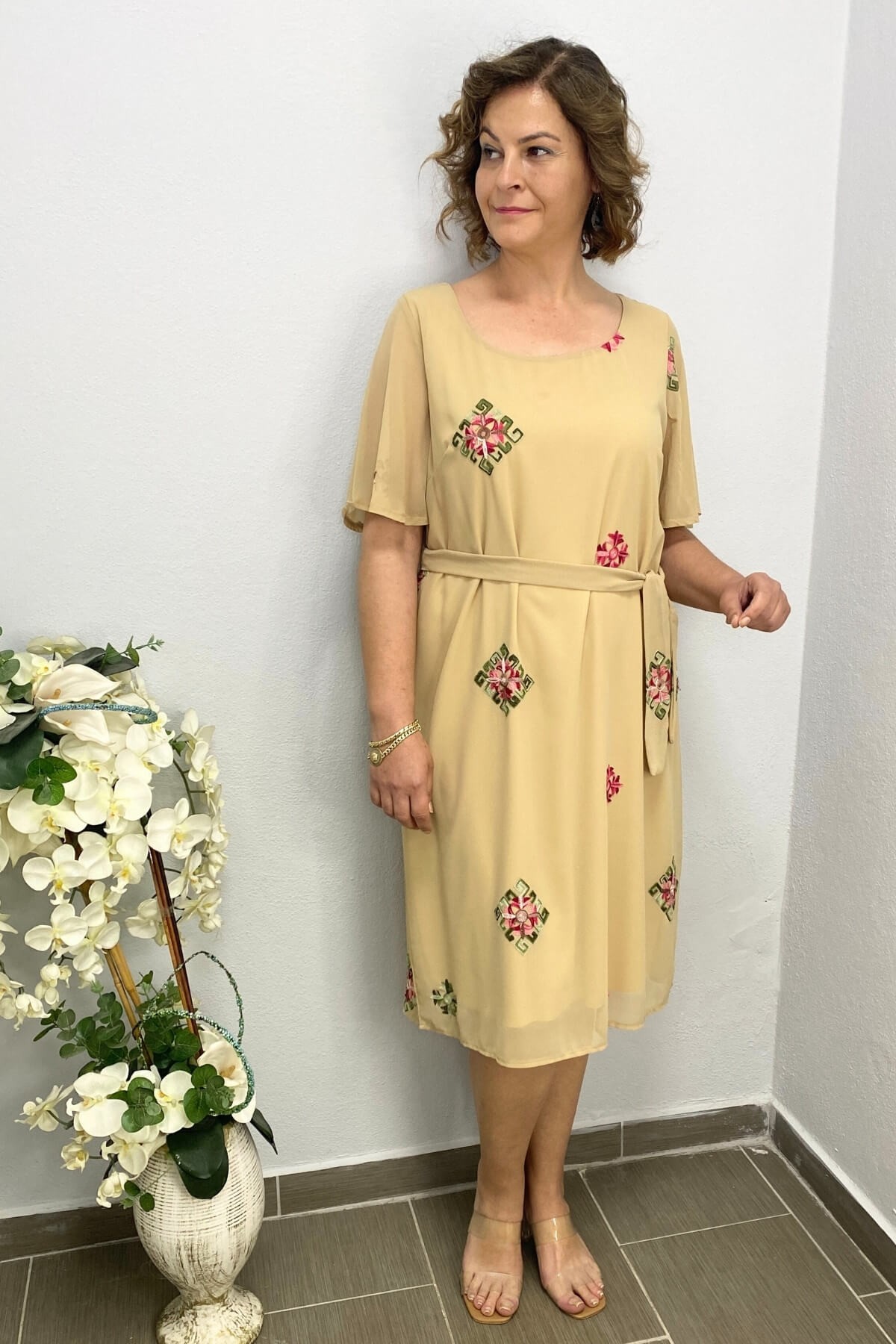 Kadın  Sarı Şifon  Elbise