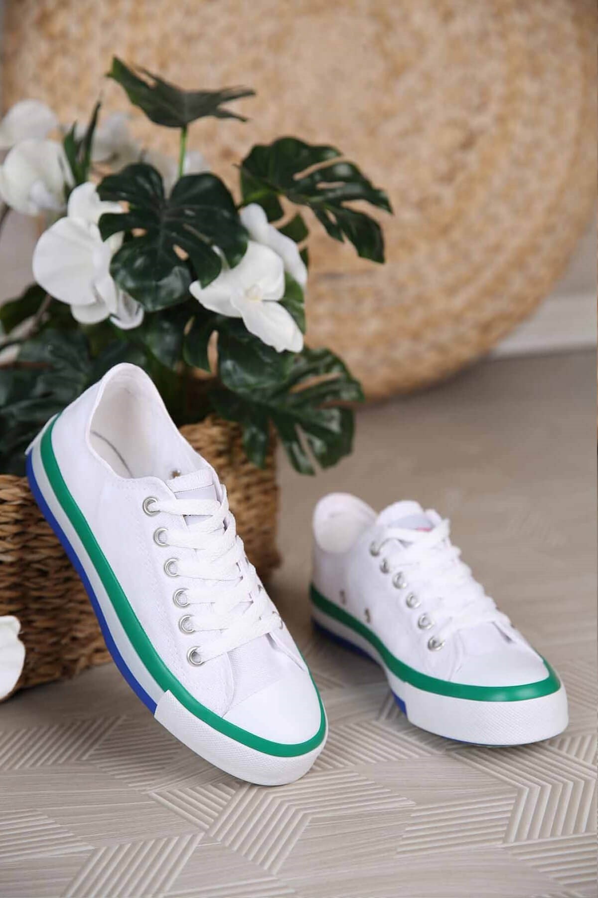 Kadın Beyaz Keten Günlük Spor Sneaker Spor Ayakkabı