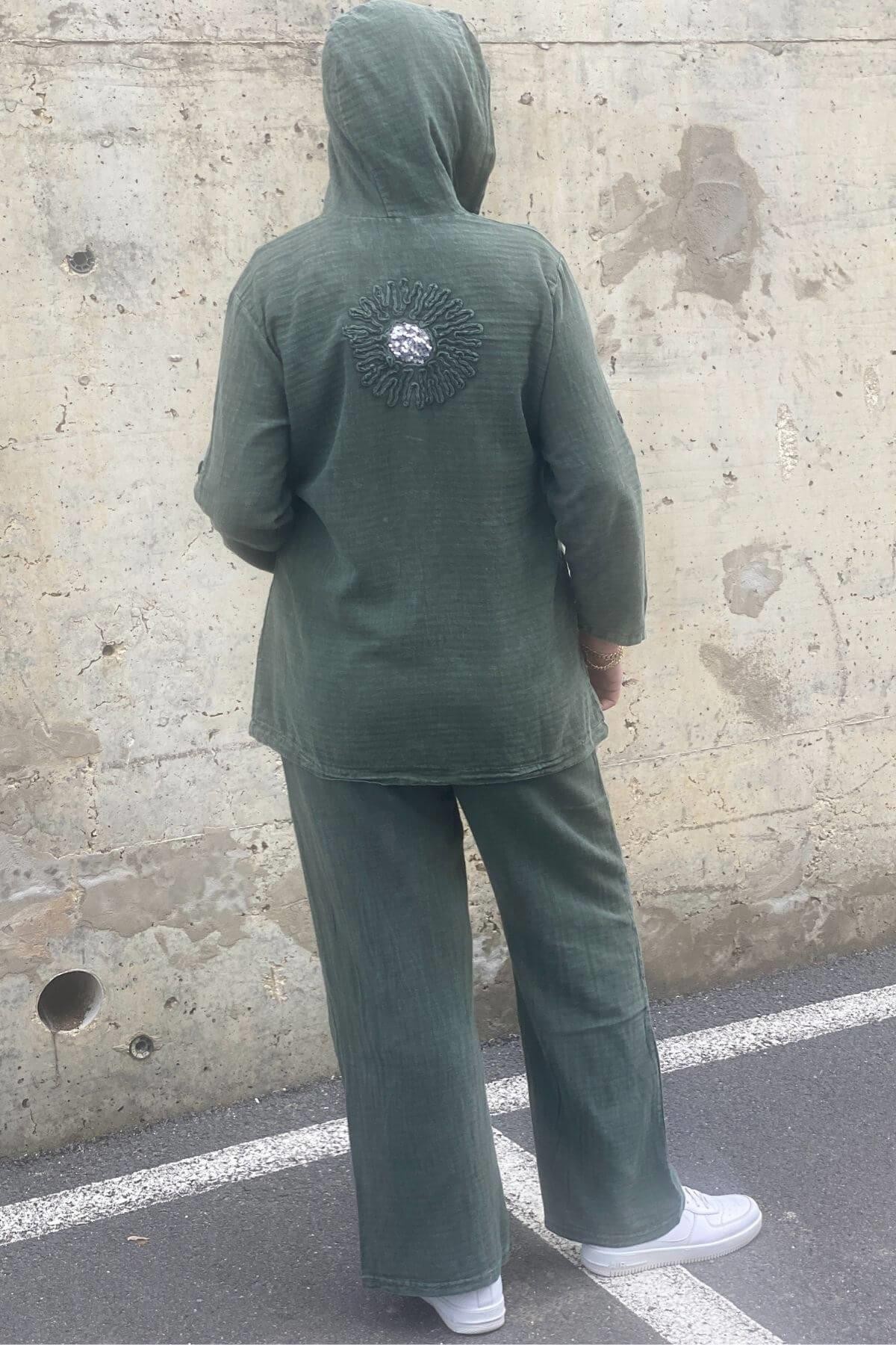 Kadın Güneş Keten Haki Takım