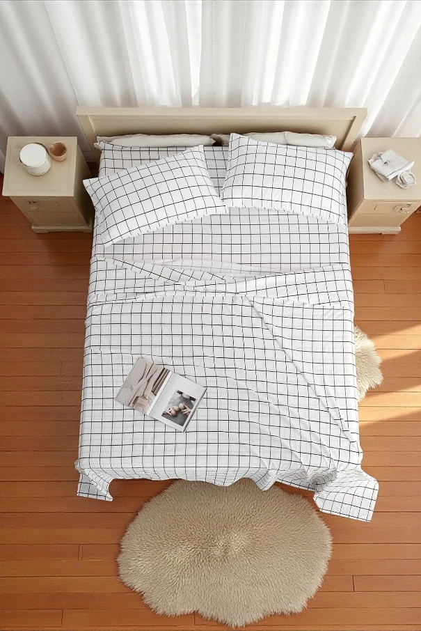 VESSİNOHOME Nevresim Takımı Çift Kişilik Pamuklu Ekose ( 160x200 Lastikli Çarşaf+ 200x220 yorgan Kılıfı+2 Yastık Kılıfı)