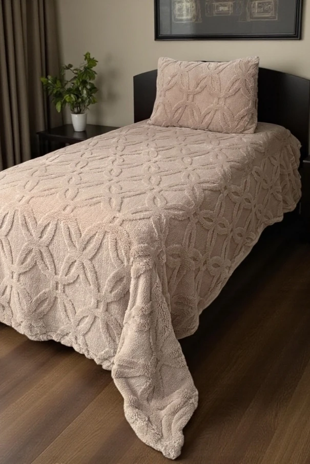 Orion Wellsoft Tek Kişilik Yatak Örtüsü Seti (180×235 cm + 1 Yastık Kılıfı) | Yumuşak ve Sıcak, Lüks Tasarım, OEKO-TEX Belgeli, Kışlık Battaniye Alternatifi - Bej