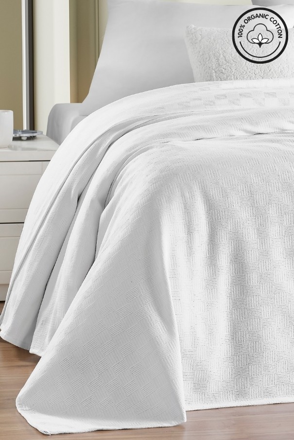 %100 Pamuk Küçük Dama Desenli Yatak Örtüsü – Lüks Otel Tipi Pike