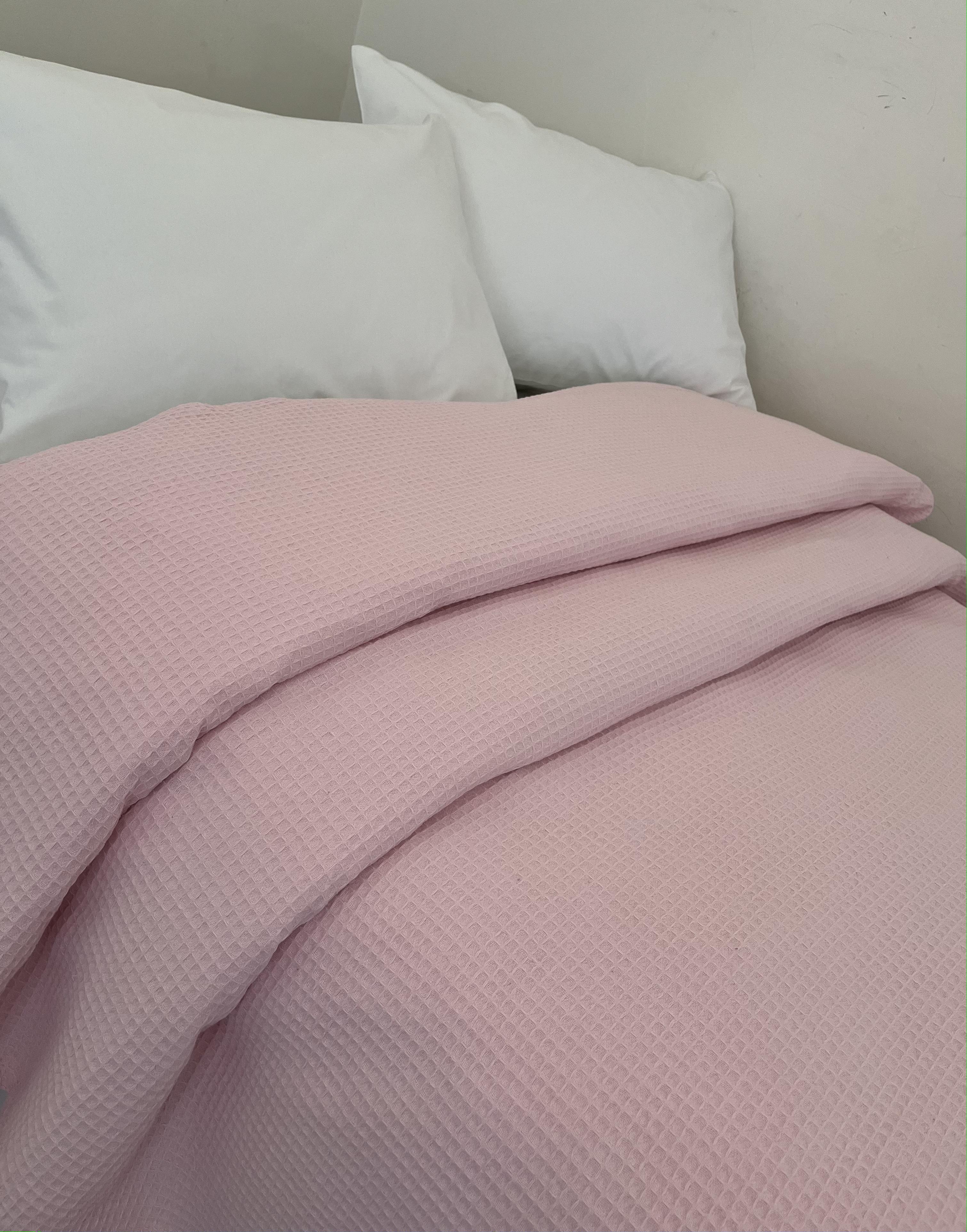 WAFFLE DESEN %100 PAMUK YATAK ÖRTÜSÜ LÜX OTEL TİPİ  - PEMBE