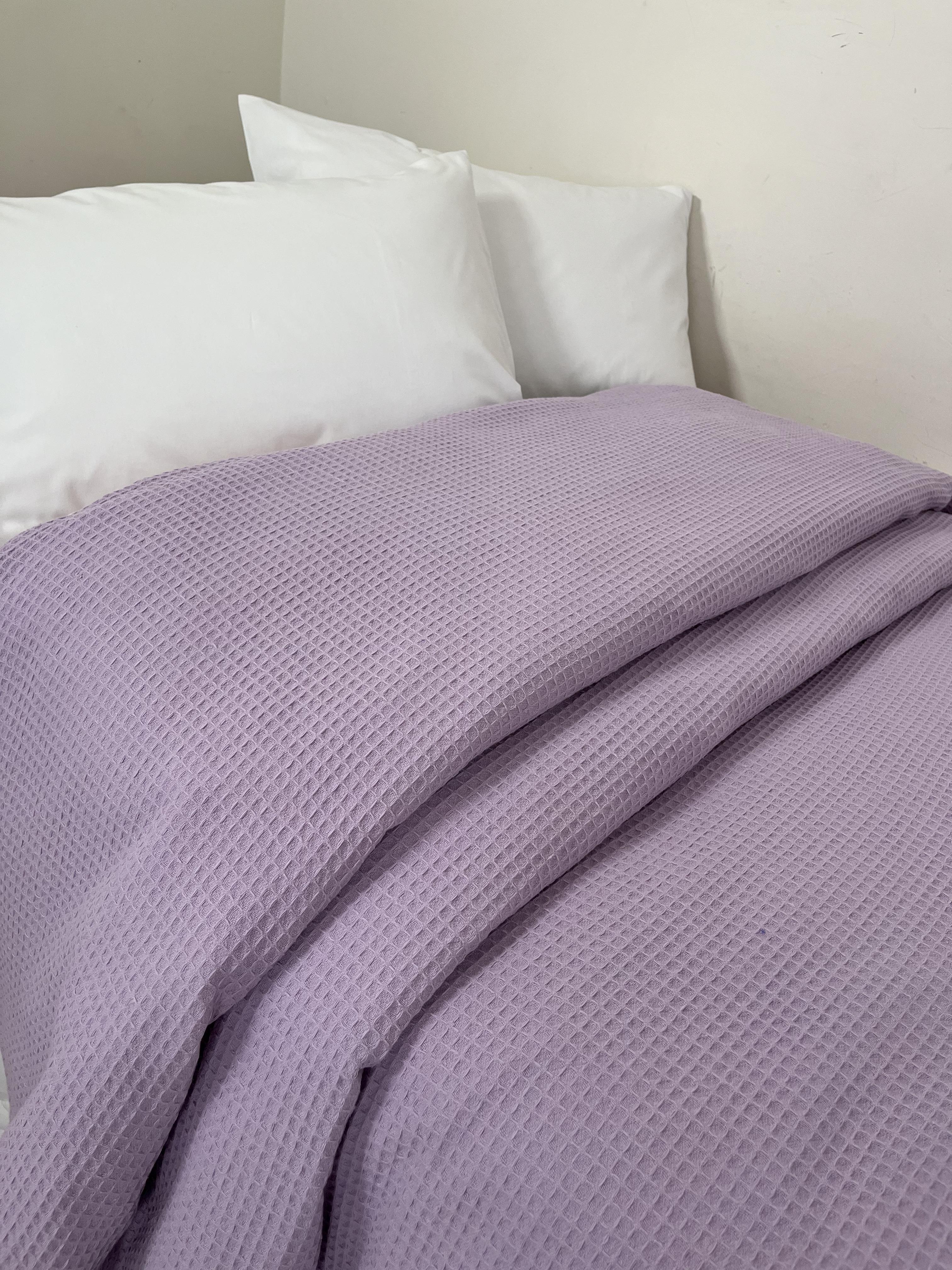 WAFFLE DESEN %100 PAMUK YATAK ÖRTÜSÜ LÜX OTEL TİPİ  - LİLA