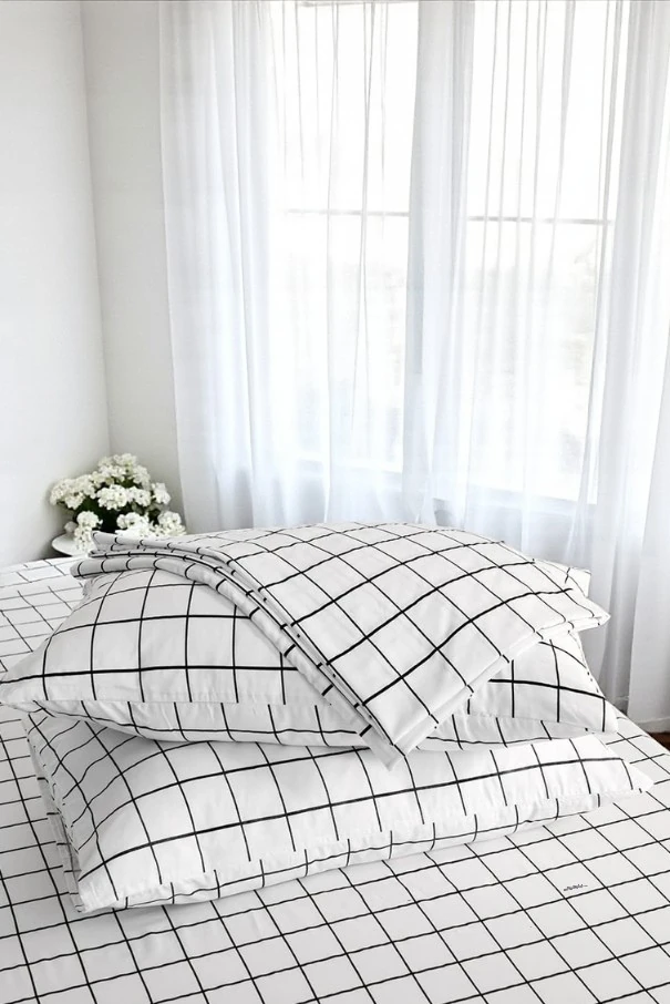 VESSİNOHOME Nevresim Takımı Çift Kişilik Pamuklu Ekose ( 160x200 Lastikli Çarşaf+ 200x220 yorgan Kılıfı+2 Yastık Kılıfı)