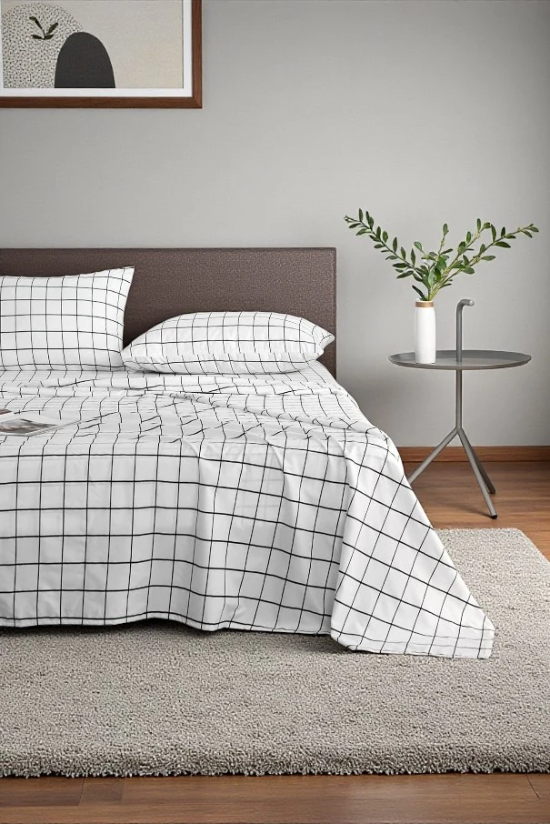 Nevresim Seti Çift Kişilik Pamuklu Ekose ( 200x220 yorgan Kılıfı+2 ad 50x70 Yastık Kılıfı)