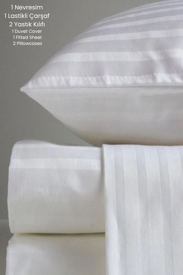 VESSİNO %100 Pamuk Çizgili Saten Nevresim Takımı – Çift Kişilik, Yumuşak ve Dayanıklı, 82 Tel Sık Dokuma