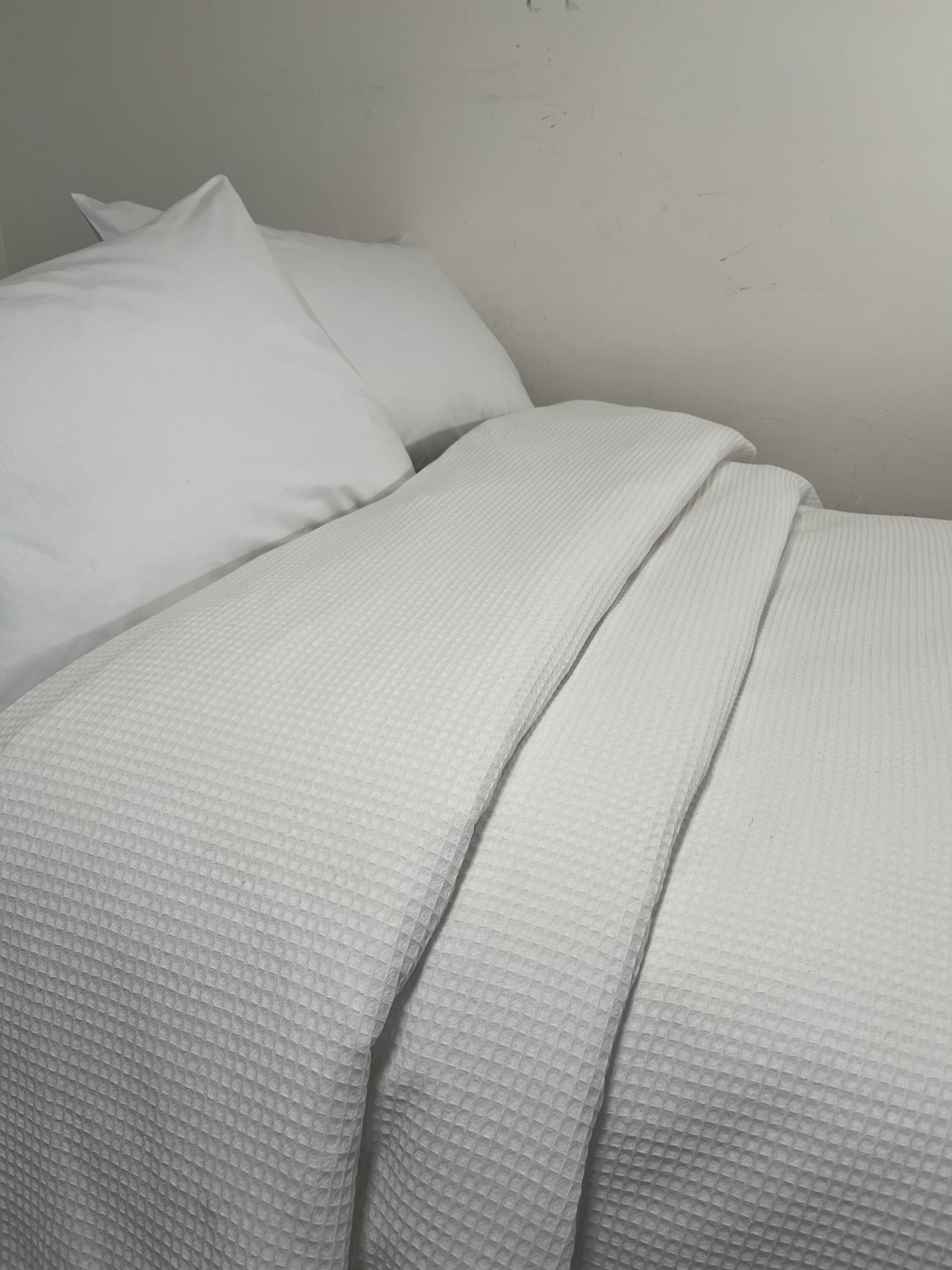 WAFFLE DESEN %100 PAMUK YATAK ÖRTÜSÜ LÜX OTEL TİPİ 
