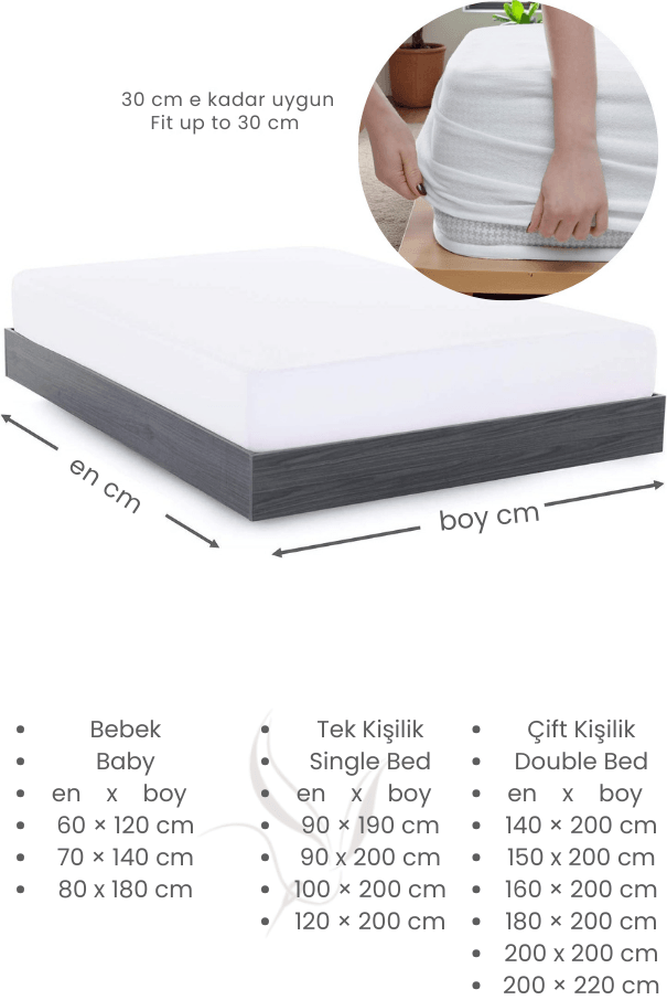 PAMUKLU FİTTED SU SIVI GEÇİRMEZ YATAK KORUYUCU BEYAZ TERLETMEYEN (TEK/ÇİFT KİŞİLİK) YATAK ALEZİ