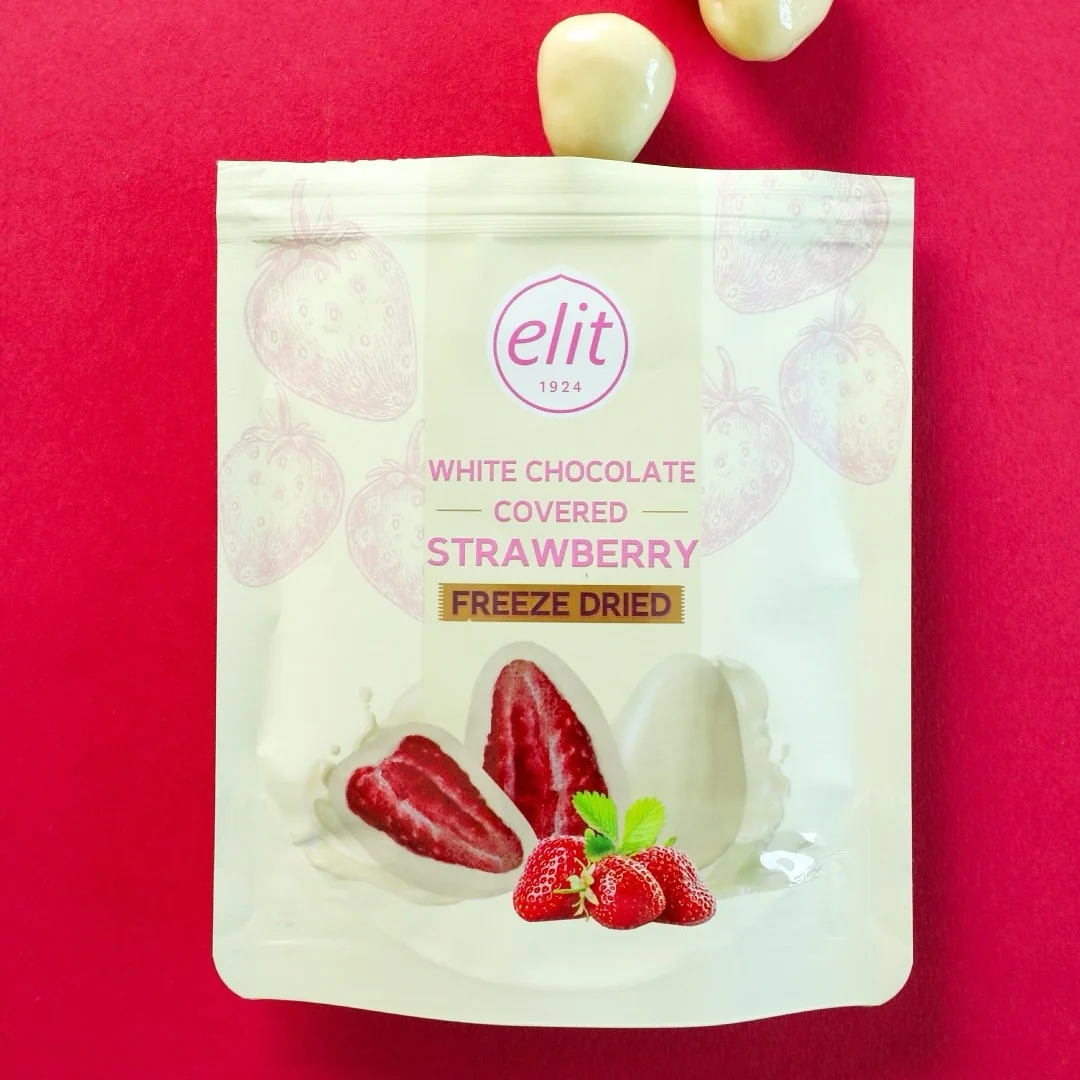 Beyaz Çikolata Kaplı Freeze Dried Bütün Çilek Draje 80g | Elit