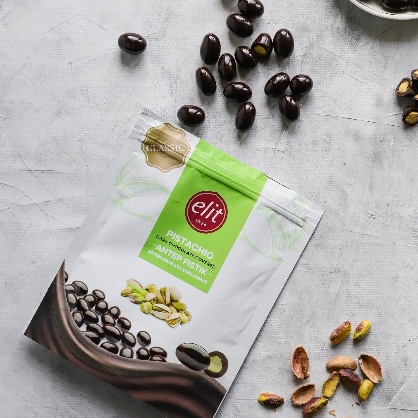 Bitter Çikolatalı Antep Fıstıklı Draje 100g