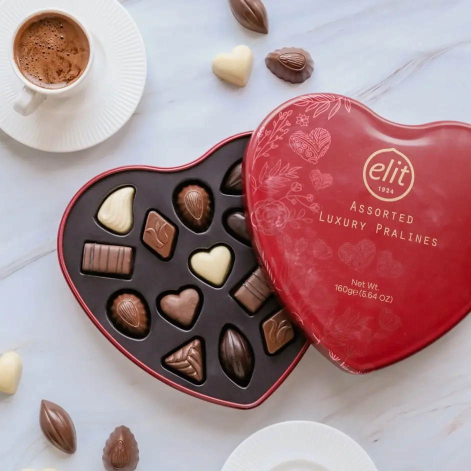Luxury Pralines Çikolata Metal Kalp Kutu 160g Glutensiz