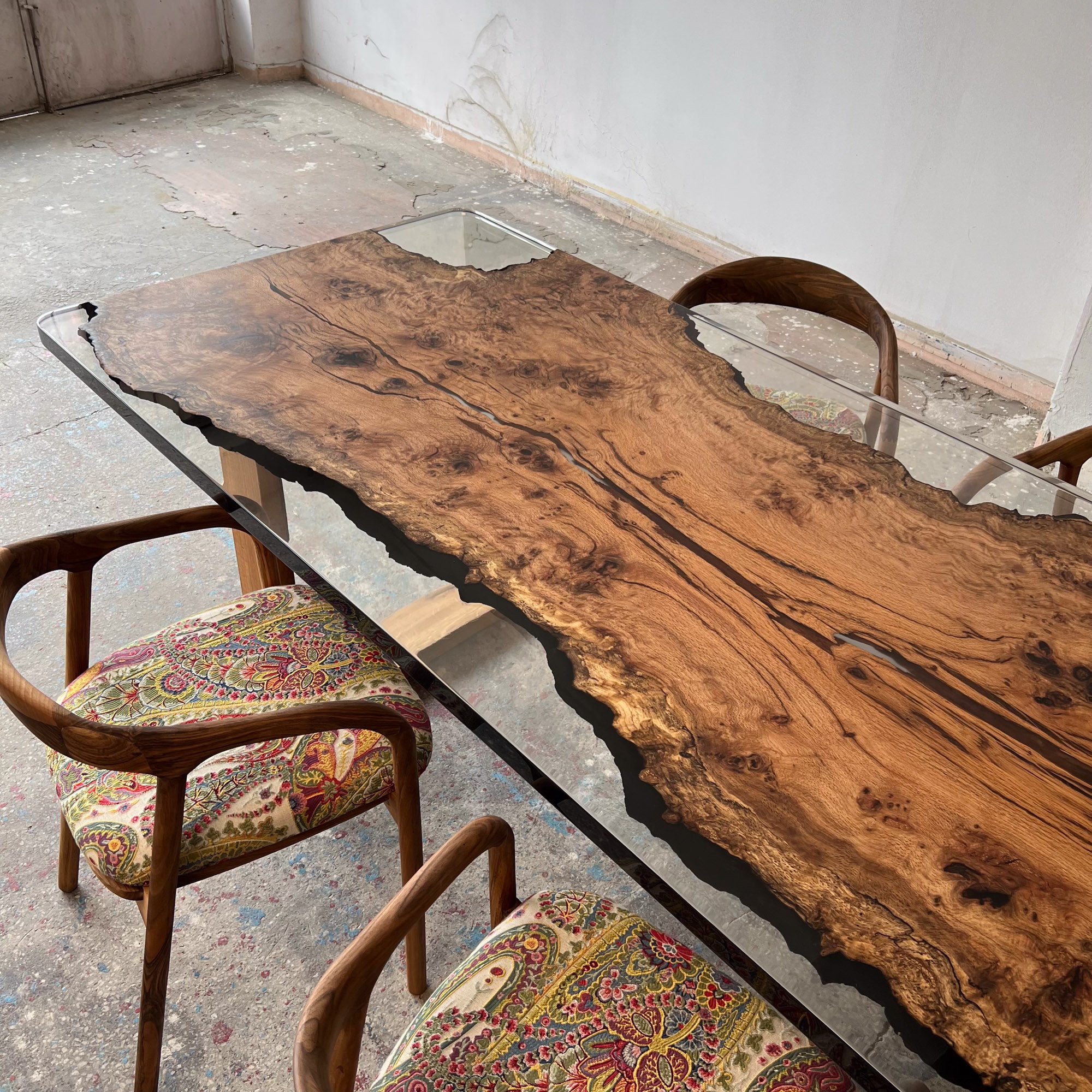 Live Edge Blue Ocean Epoxy Resin Walnut Dining Table | Kitchen Table | Office Table , Sea Table
