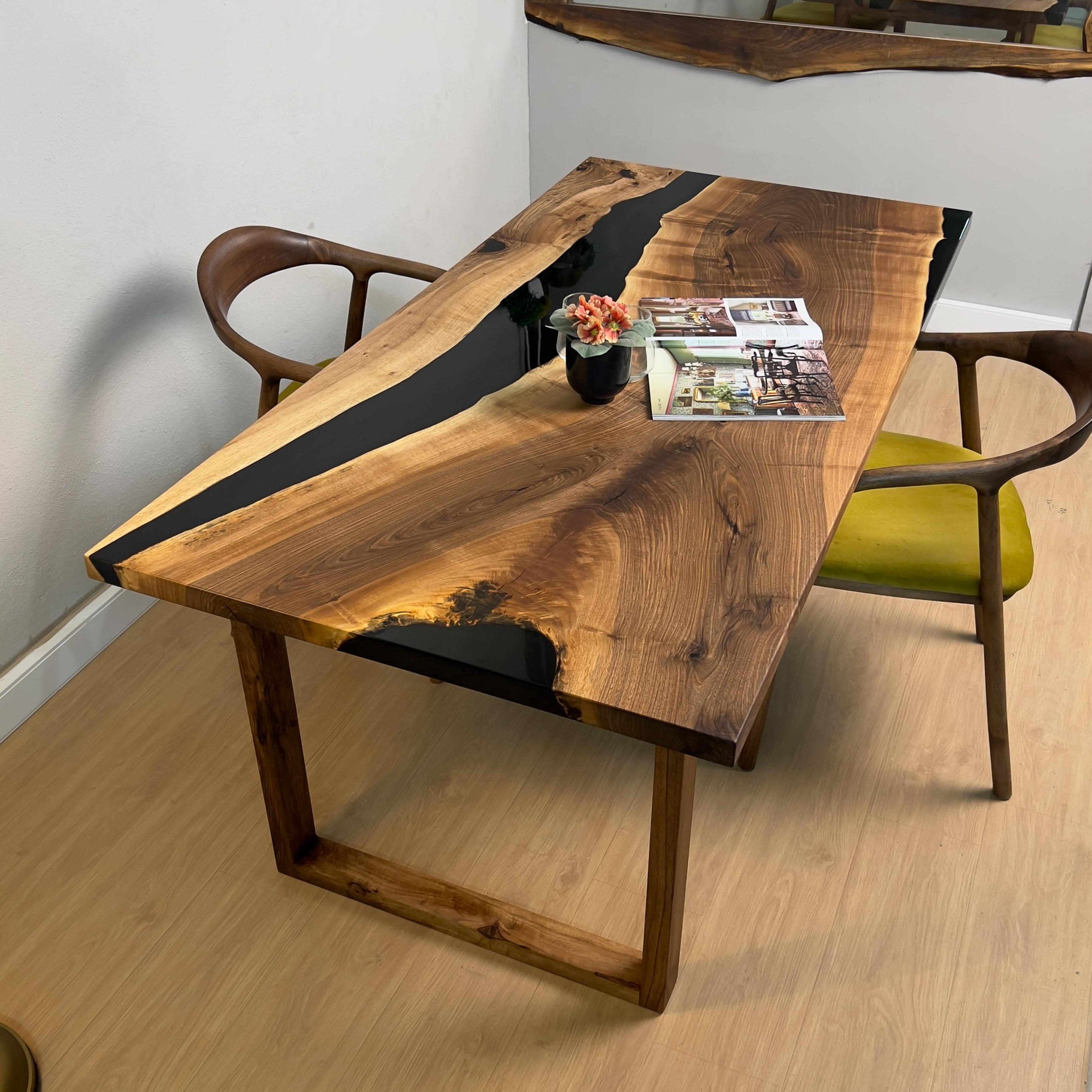 Black River Walnut Epoxy Table with Wooden Legs