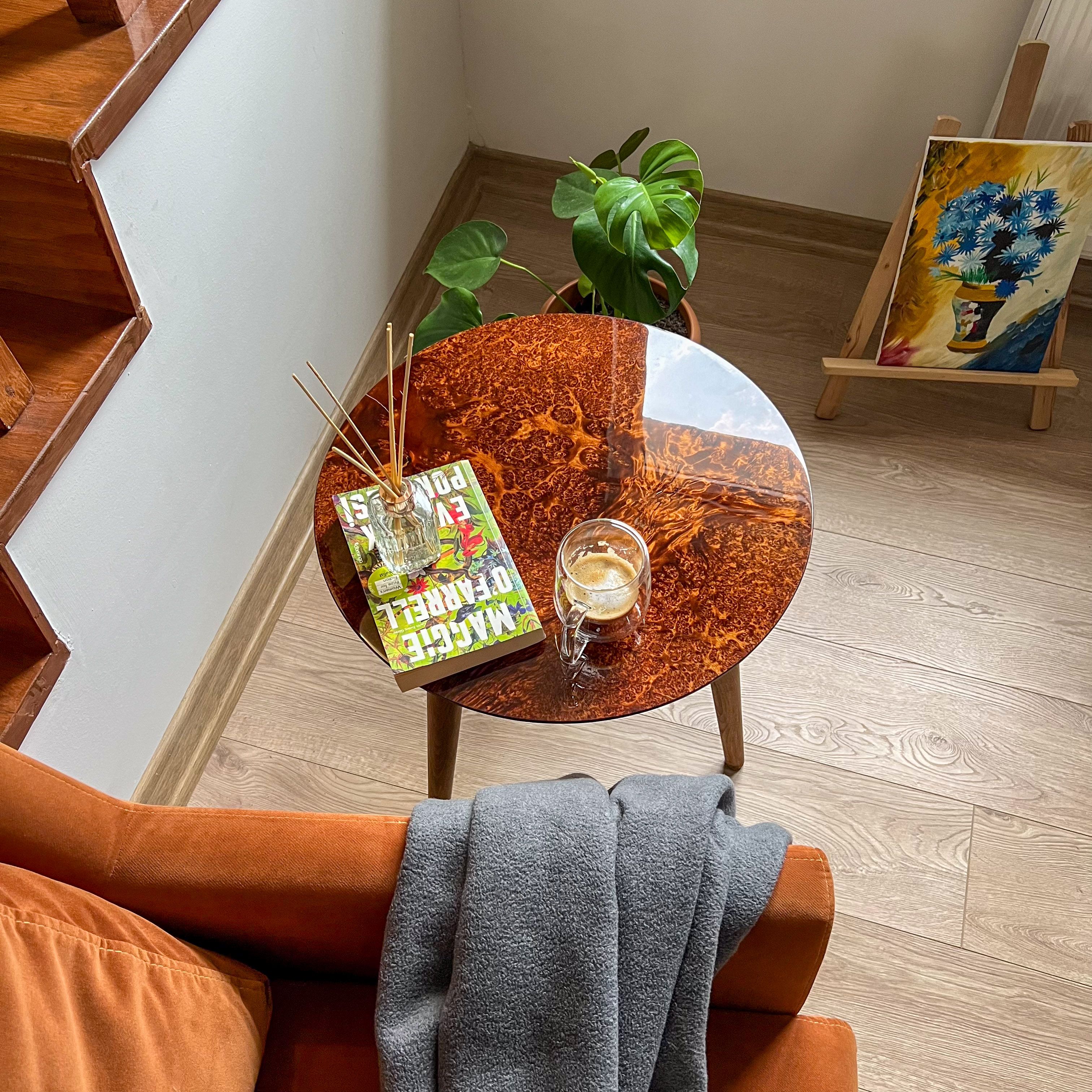 Natural wood Veneer Side Table | Glossy Finish – Walnut or Elm Options