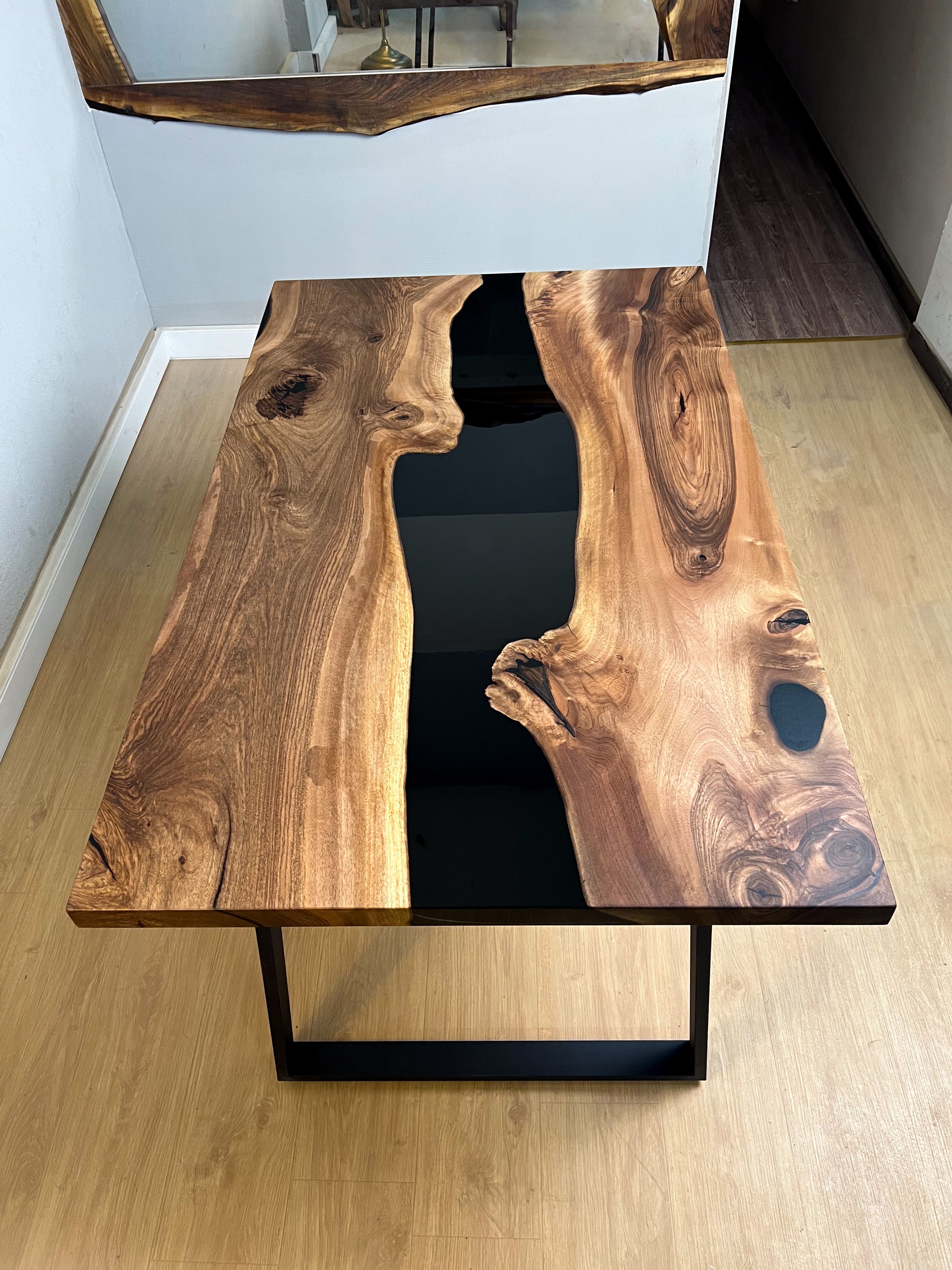 Black River Epoxy Office Desk, Solid Walnut Wood