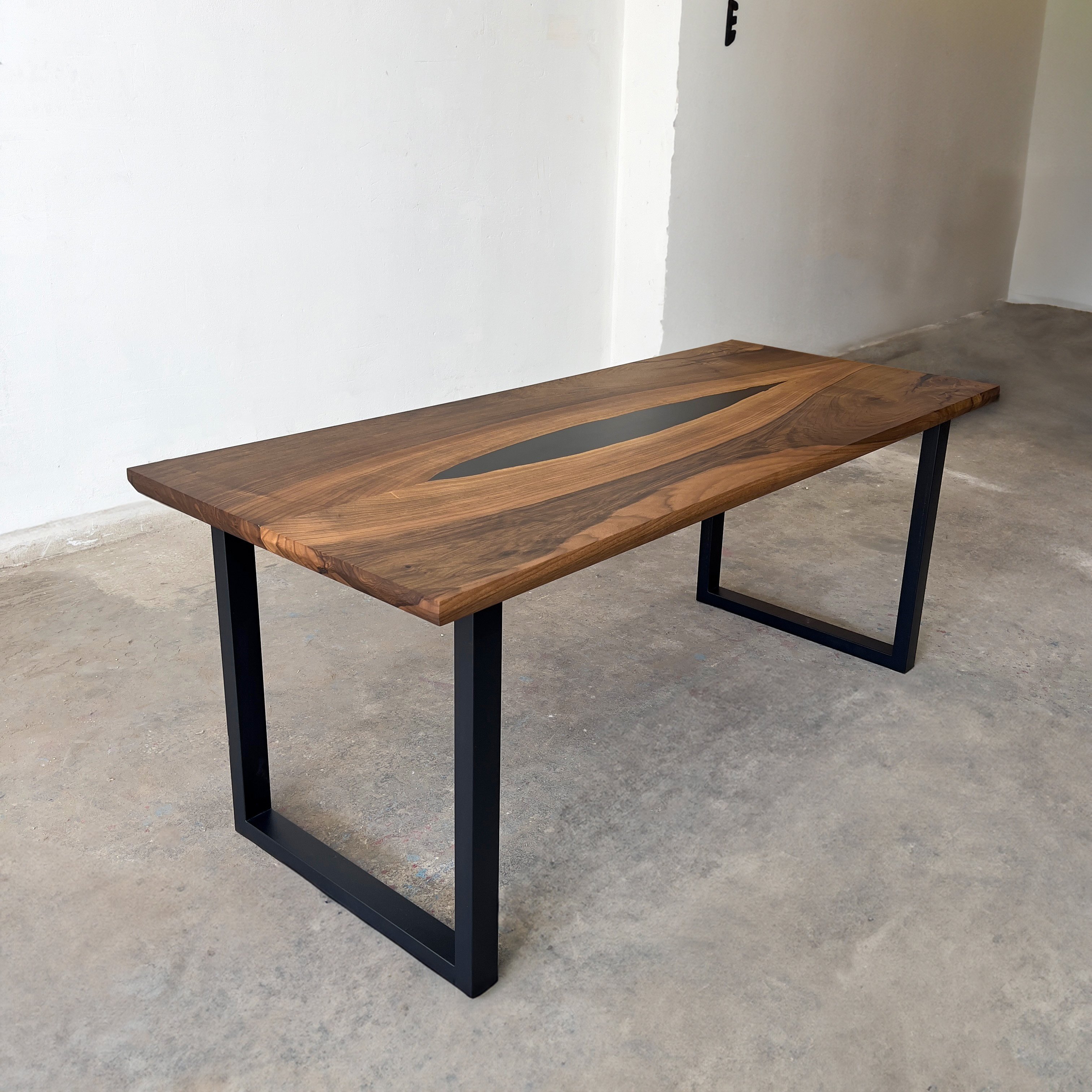 Bookmatched Walnut Black River Epoxy Table | Ouick Ship