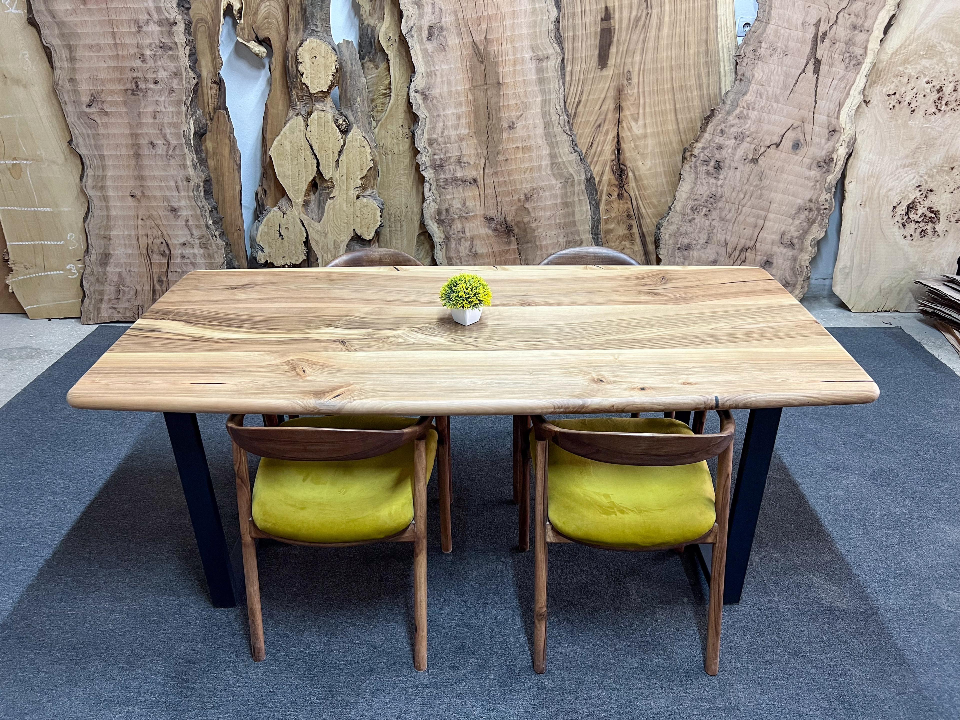 Curved Edges Solid Walnut Table, Handcrafted Dining & Office Table