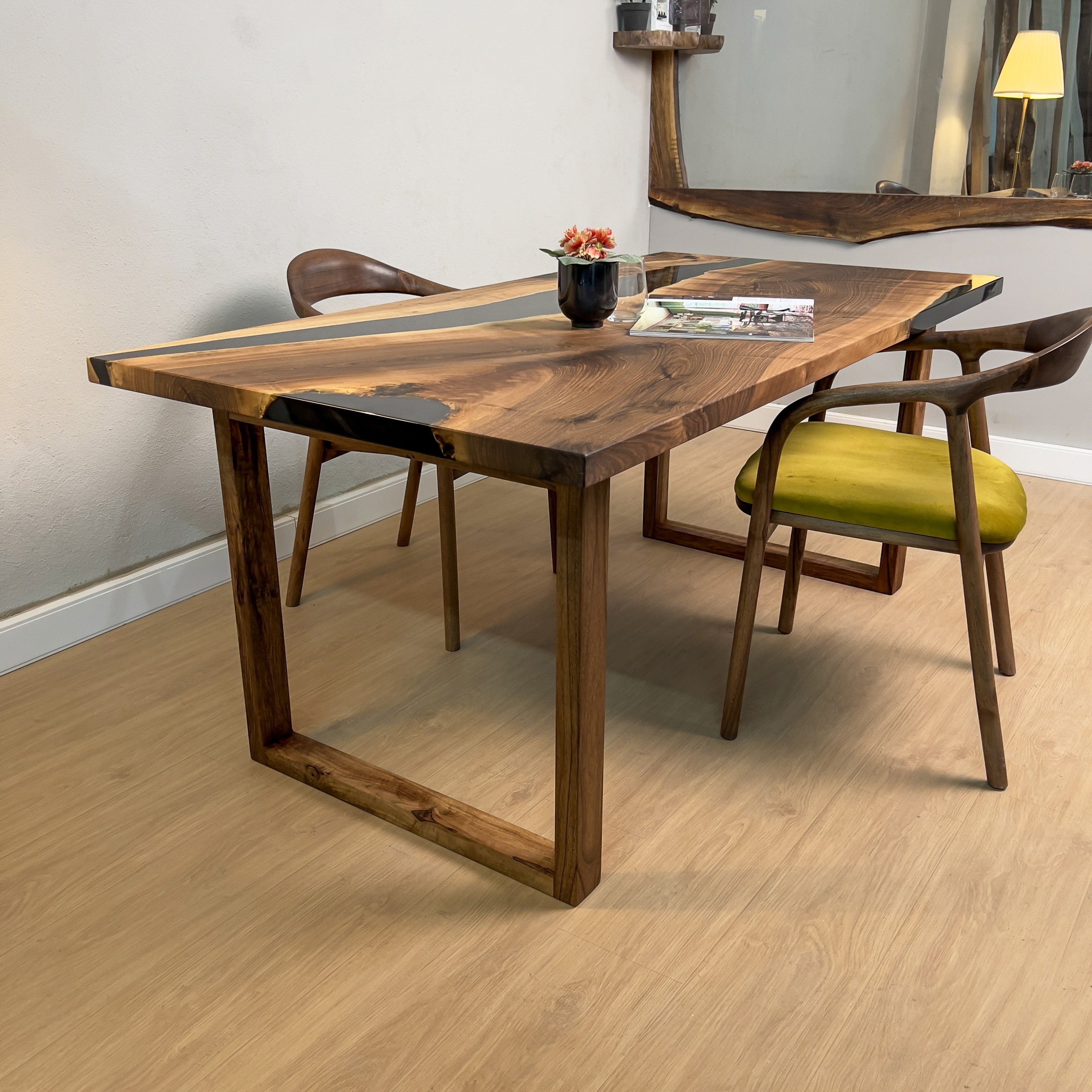 Black River Walnut Epoxy Table with Wooden Legs