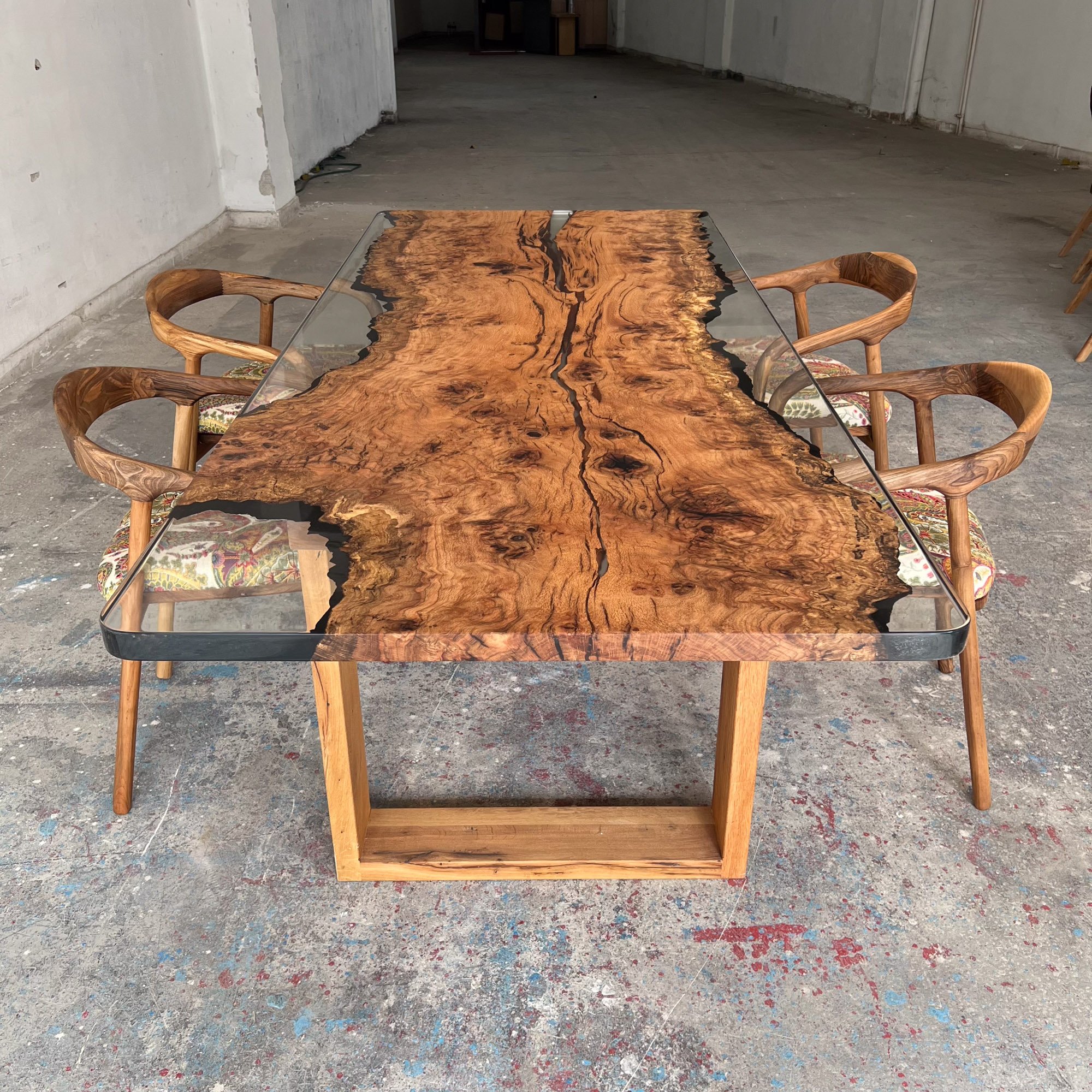 Live Edge Blue Ocean Epoxy Resin Walnut Dining Table | Kitchen Table | Office Table , Sea Table