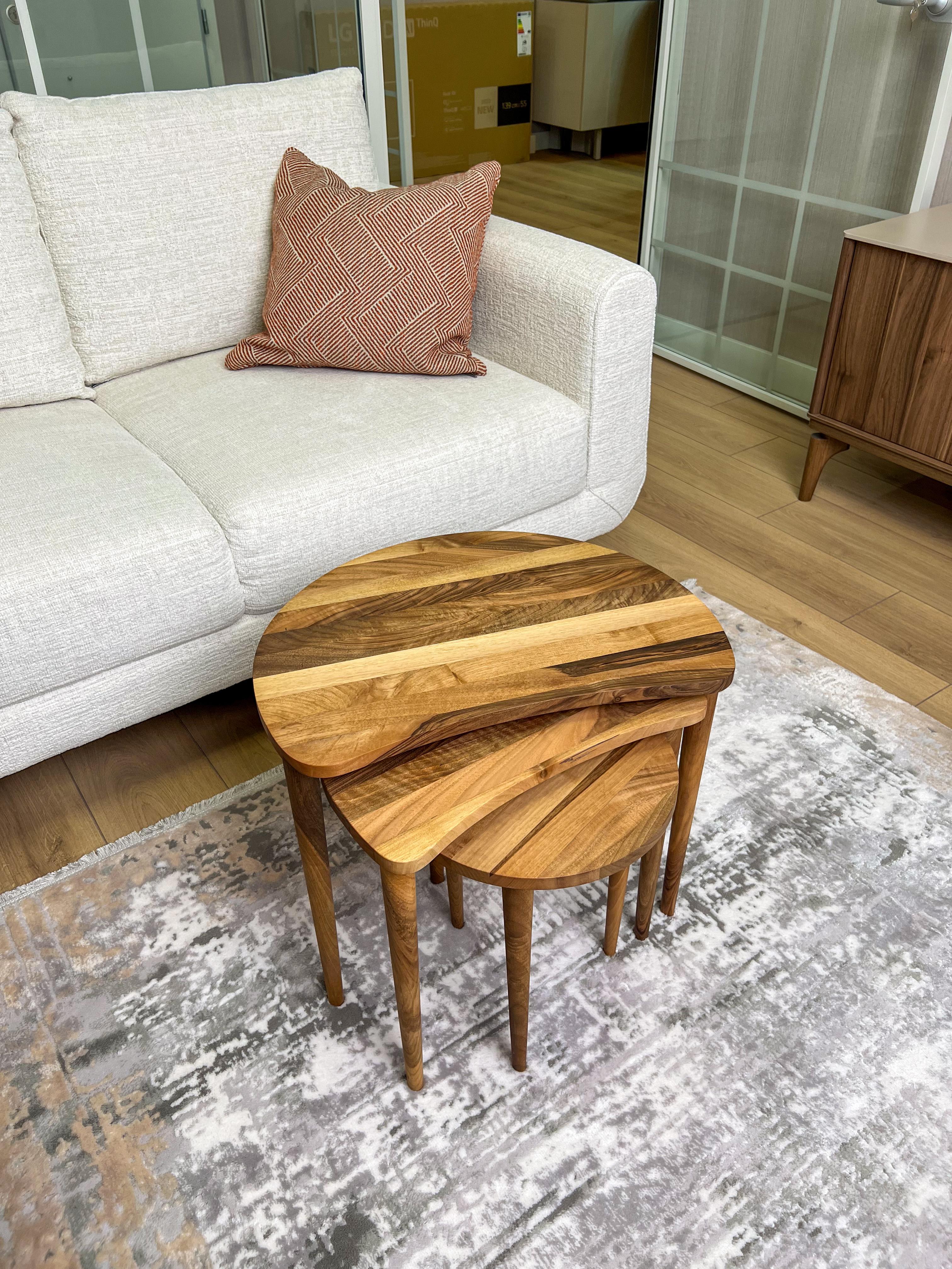 Solid Walnut Set of 3 Nesting Coffee Table with Solid Walnut Wood Tapered Legs