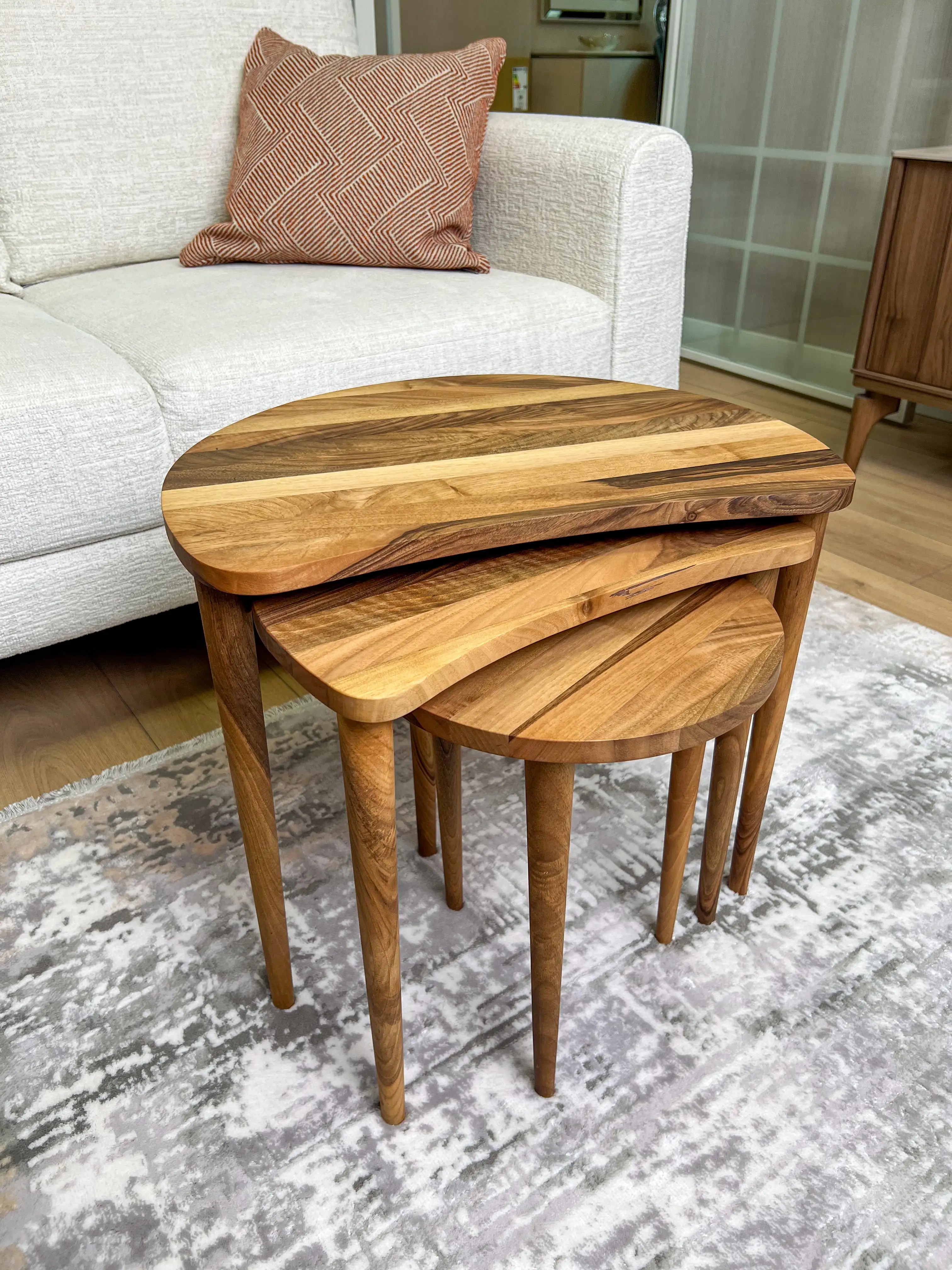 Solid Walnut Set of 3 Nesting Coffee Table with Solid Walnut Wood Tapered Legs