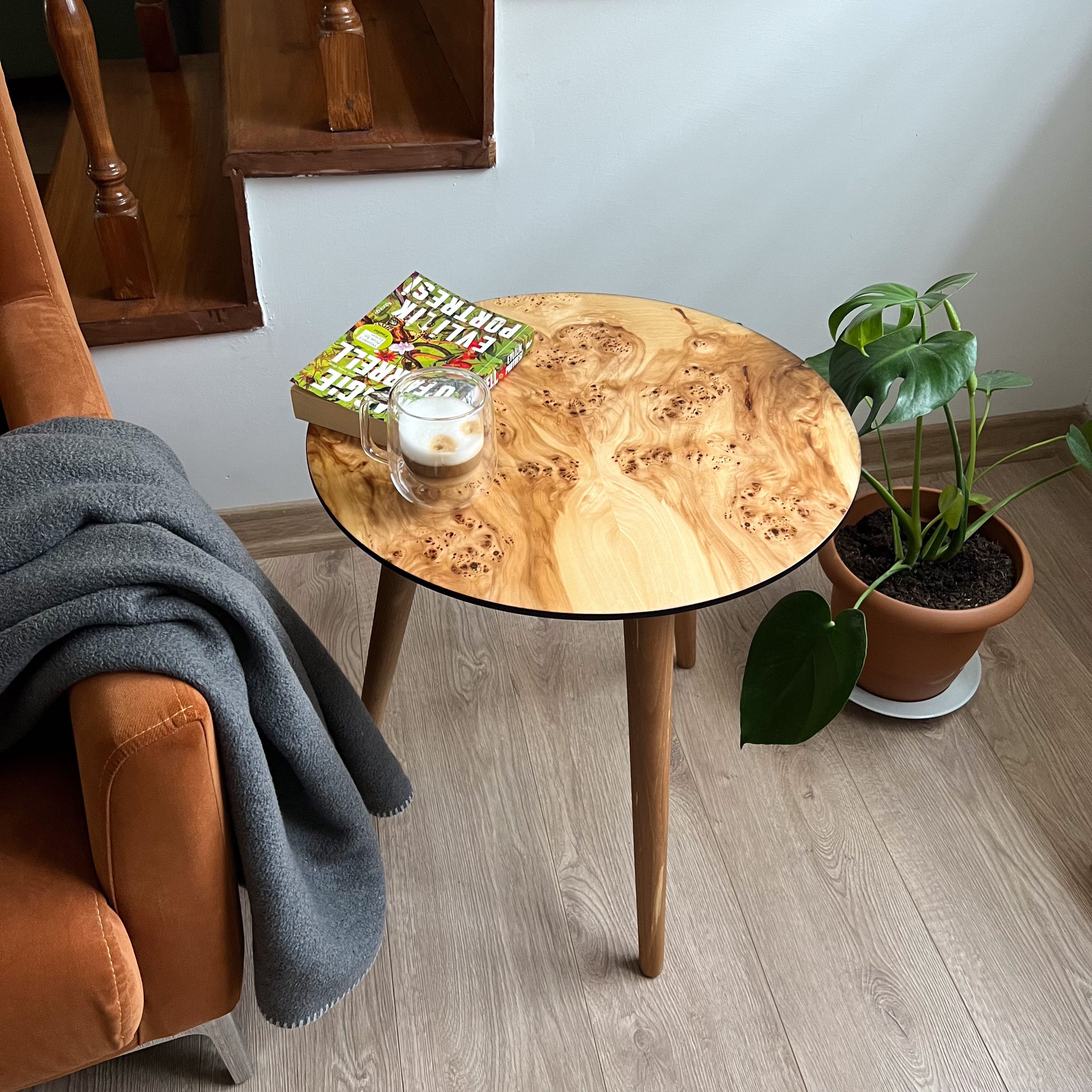 Burl Veneer Side Table – Matte Finish | Walnut or Elm - Karaağaç