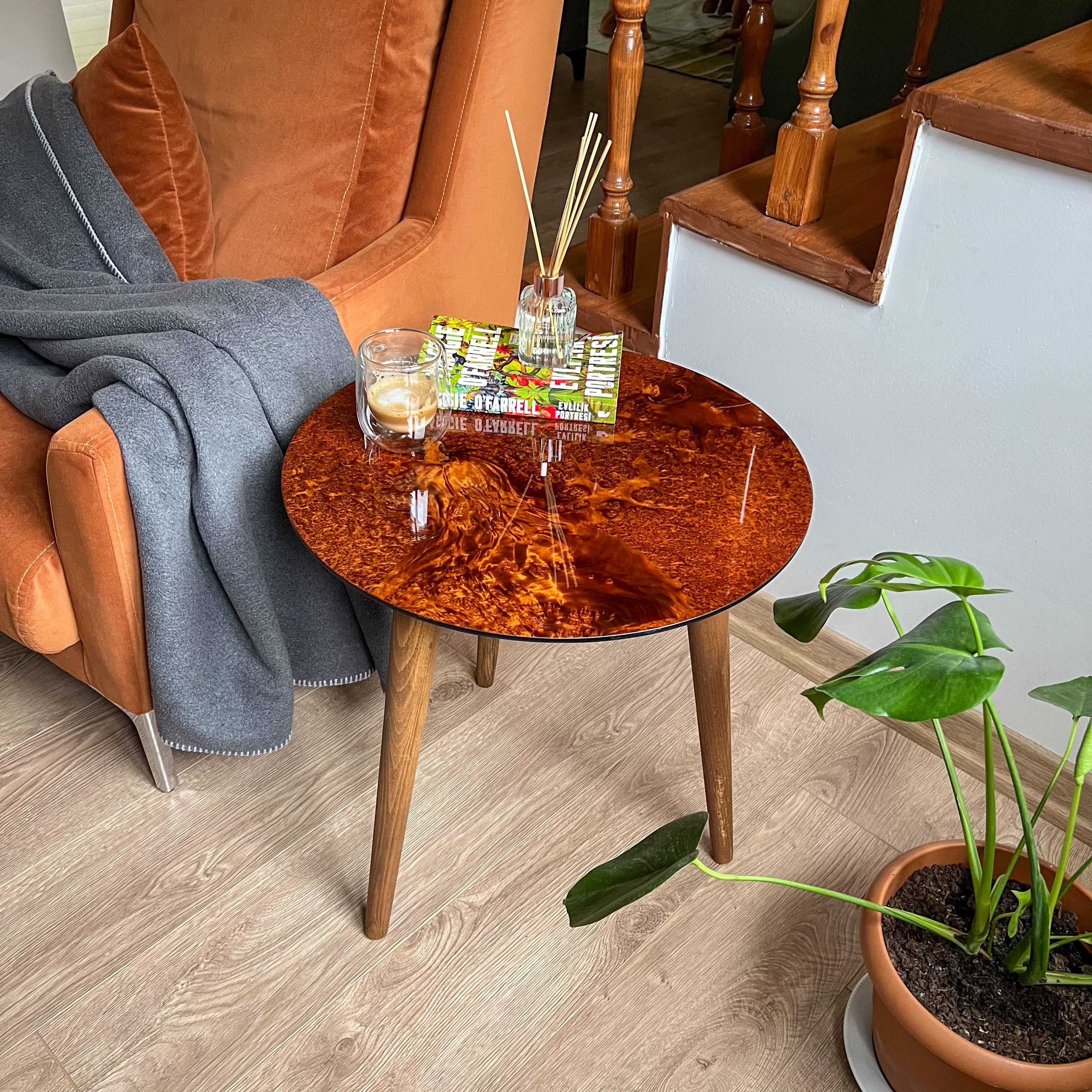 Natural wood Veneer Side Table | Glossy Finish – Walnut or Elm Options