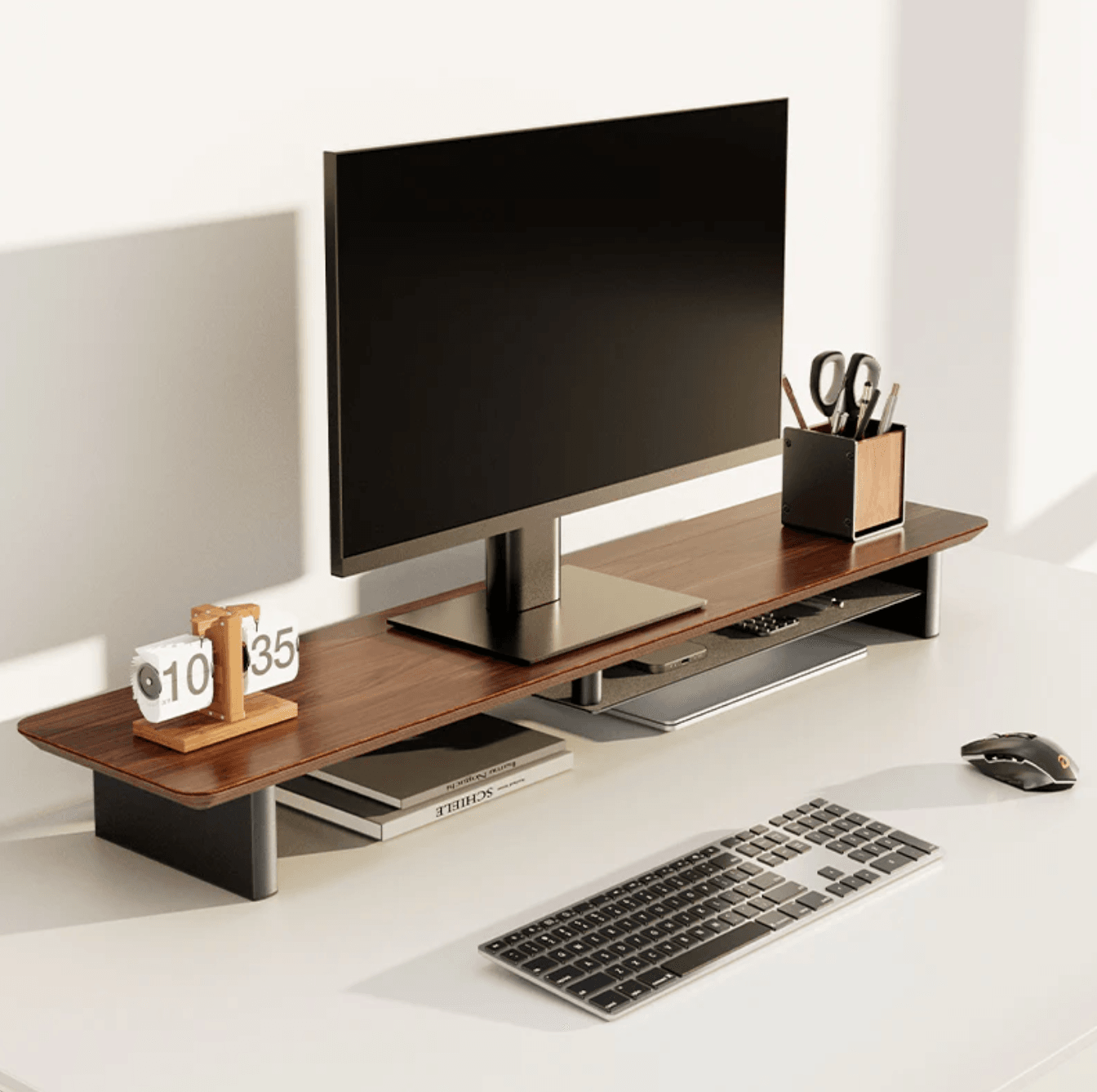 Ahşap Monitör Standı, Doğal Ahşap Çalışma Masası Üstü Monitör Yükseltici
