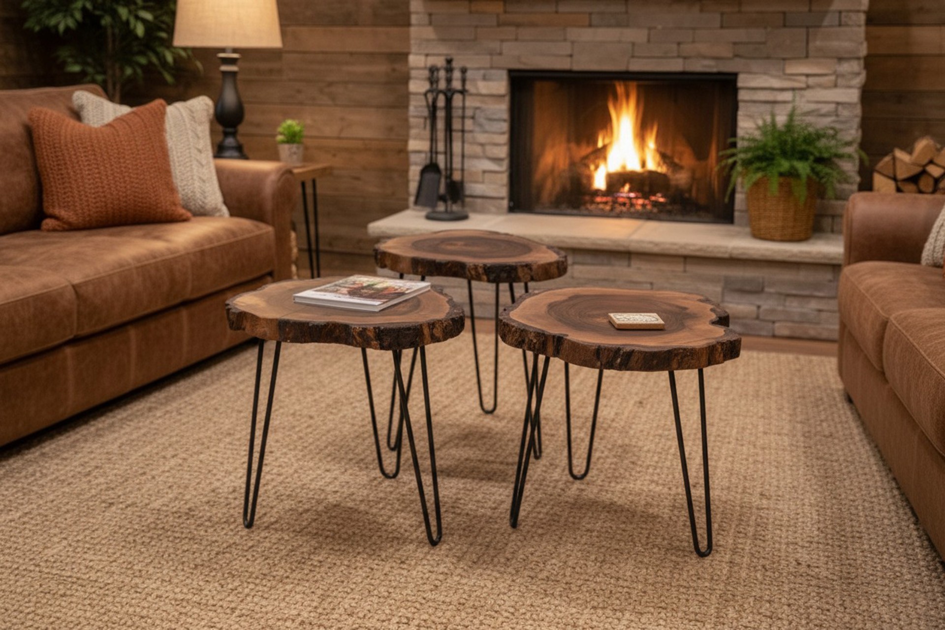Live Edge Walnut Nested Coffee & Side Table Set