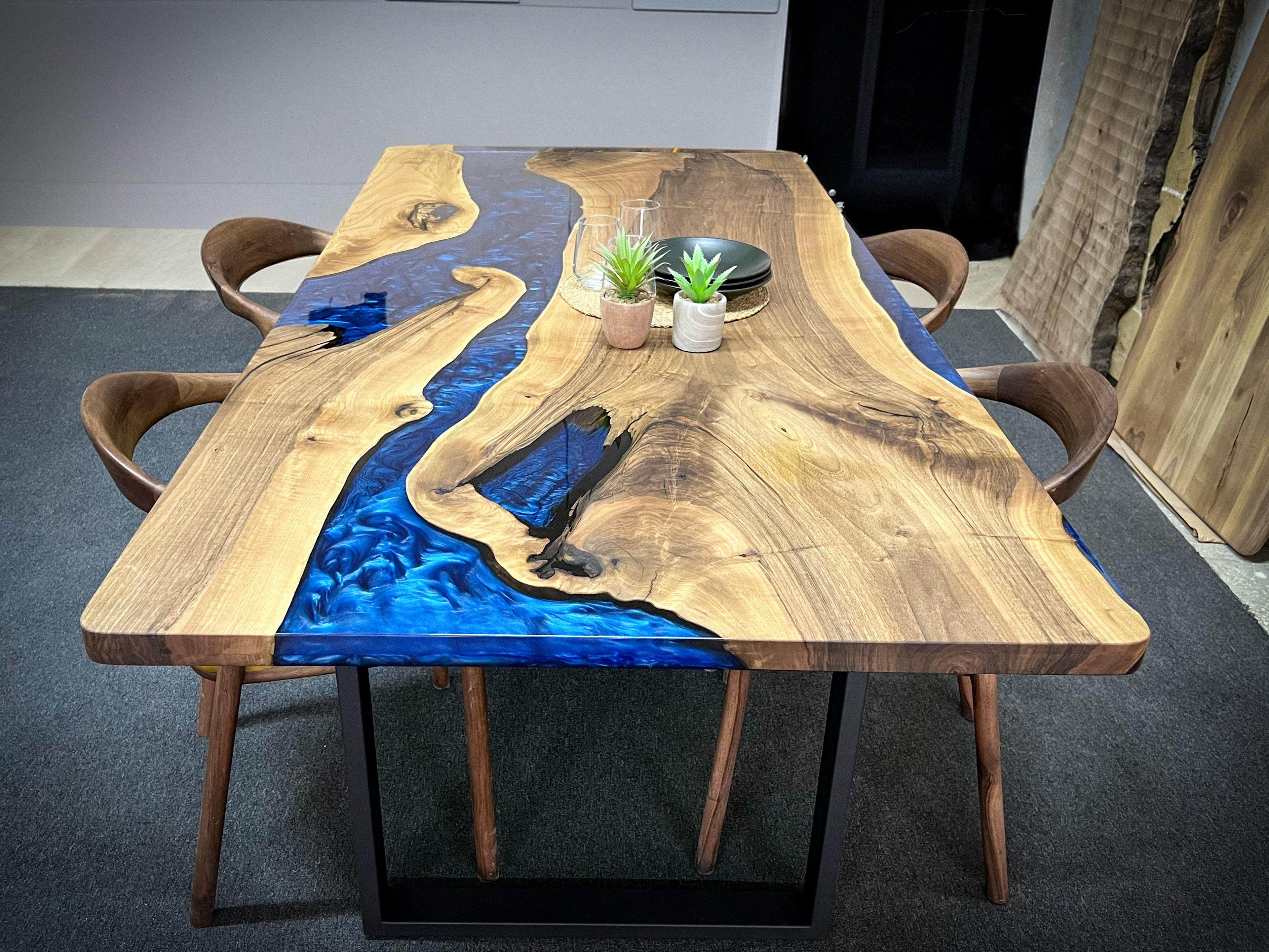 Blue River Table with Epoxy Resin and Walnut Wood image