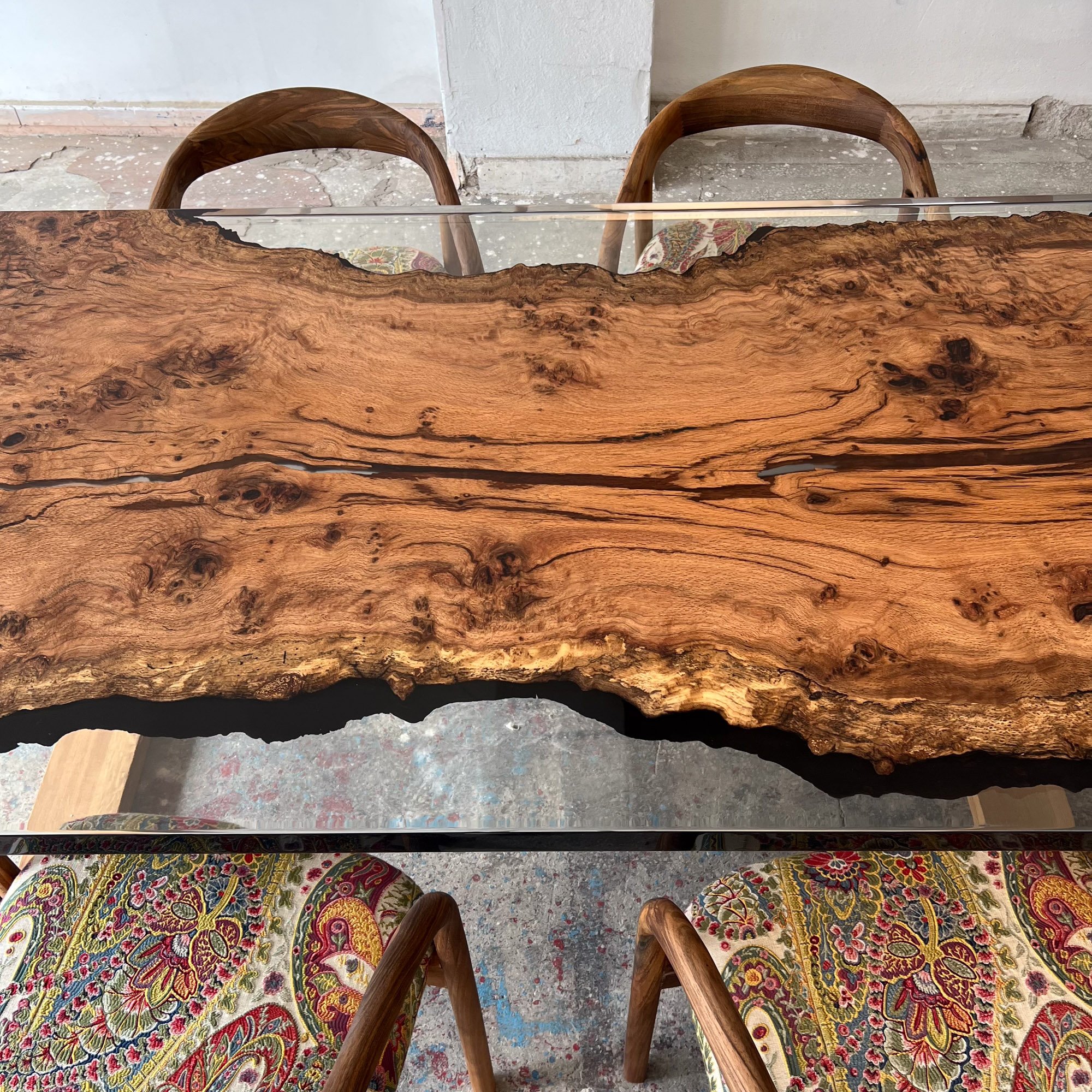 Live Edge Blue Ocean Epoxy Resin Walnut Dining Table | Kitchen Table | Office Table , Sea Table