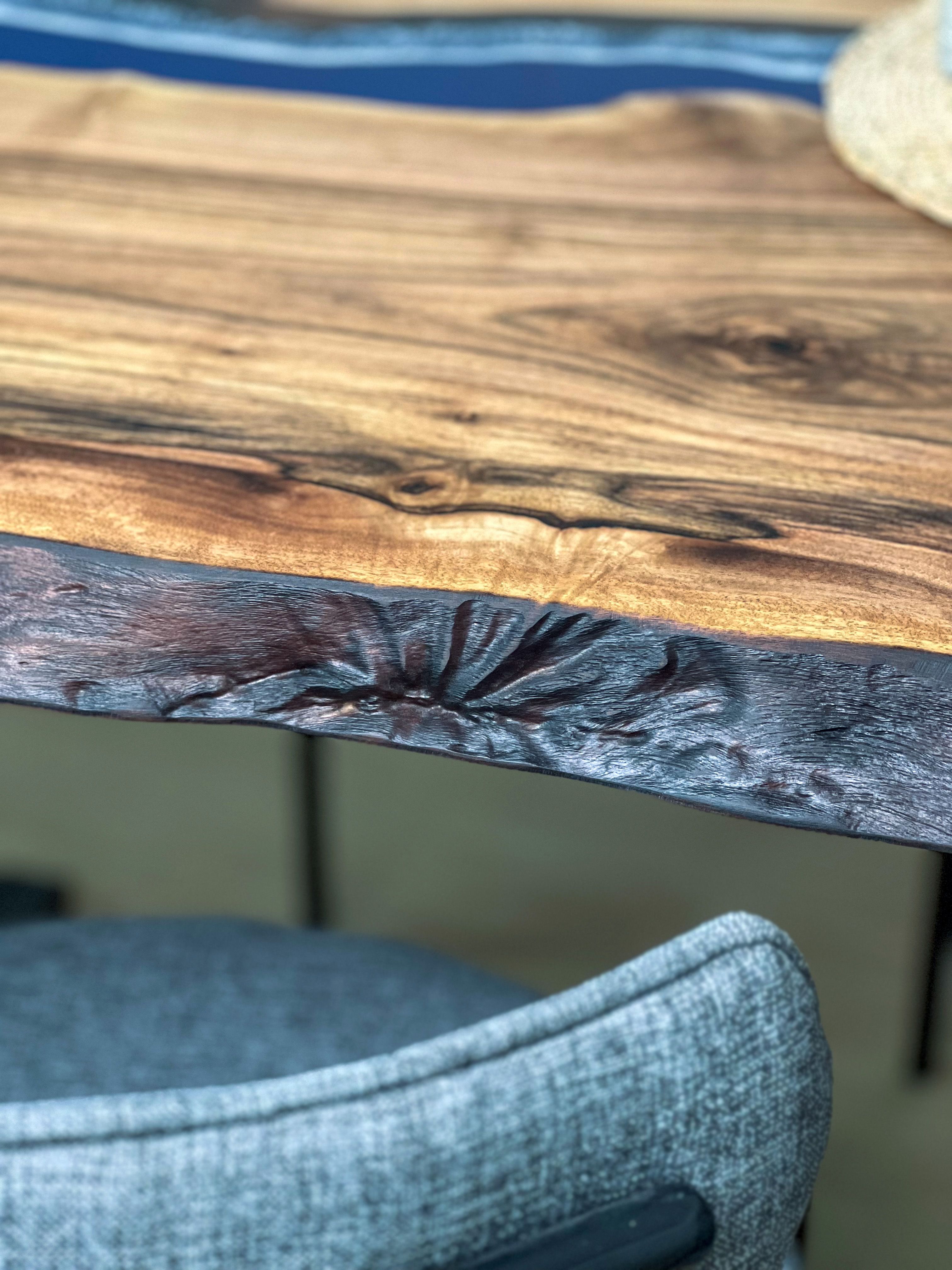 Live Edge Blue Ocean Epoxy Resin Walnut Dining Table | Kitchen Table | Office Table , Sea Table