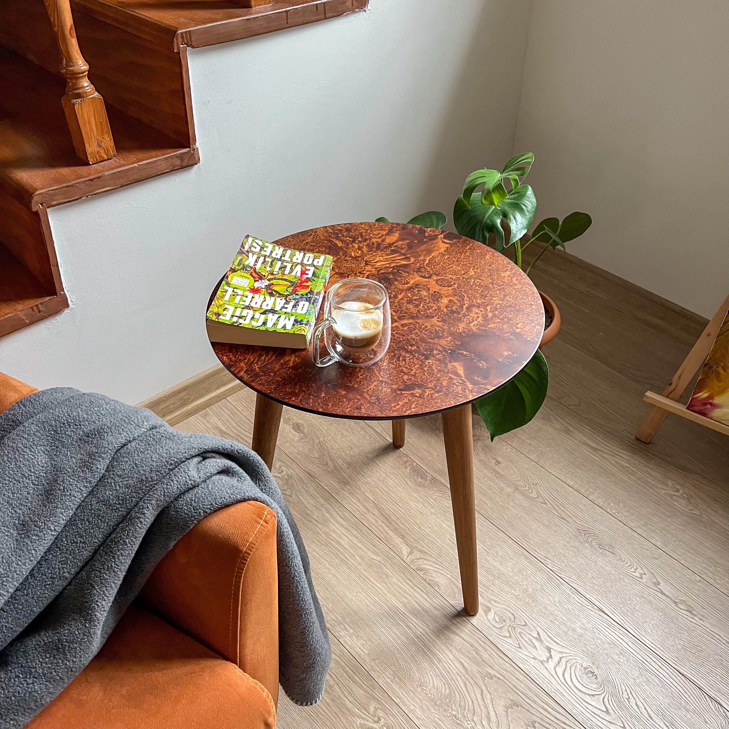 Burl Veneer Side Table – Matte Finish | Walnut or Elm