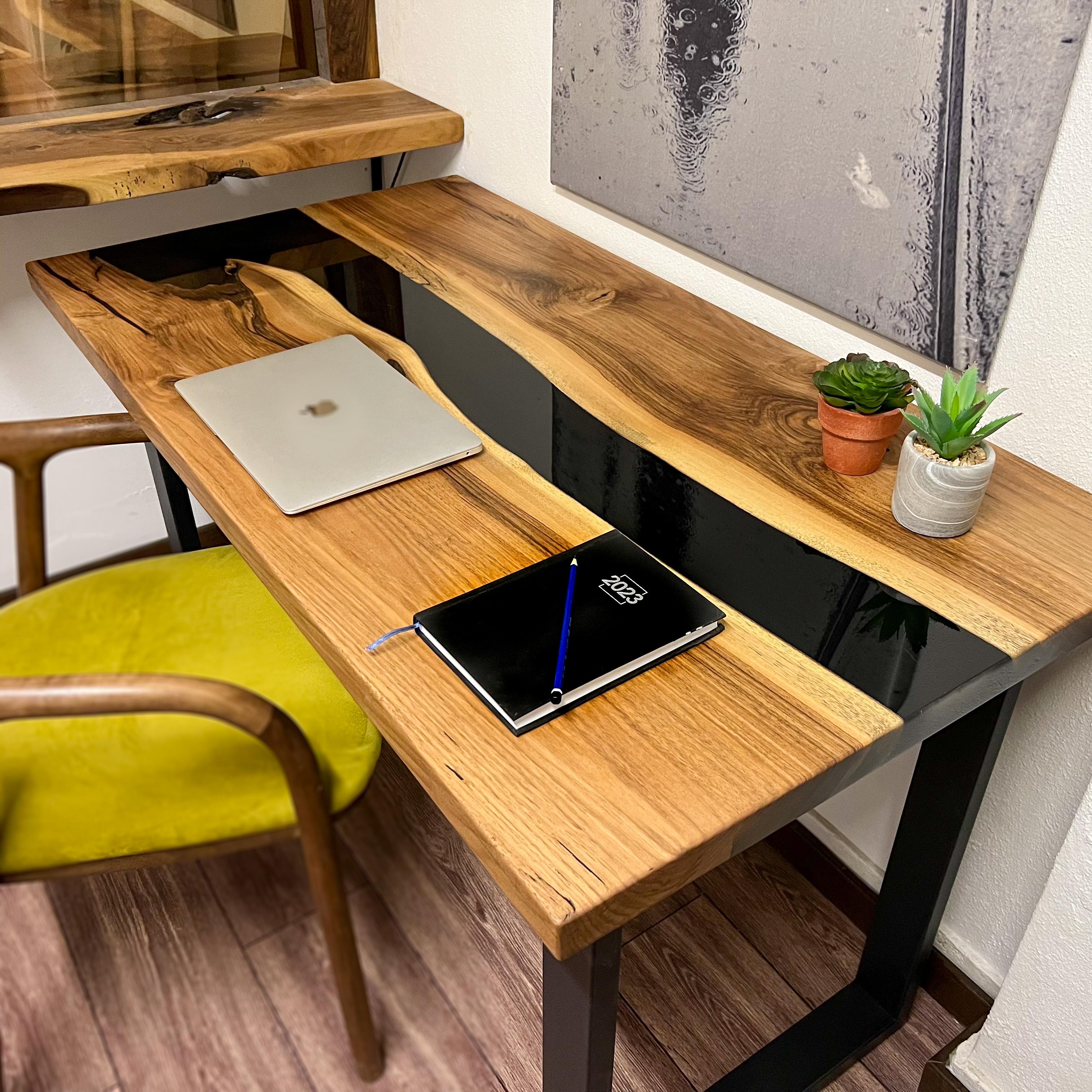 Black River Epoxy Office Desk, Solid Walnut Wood