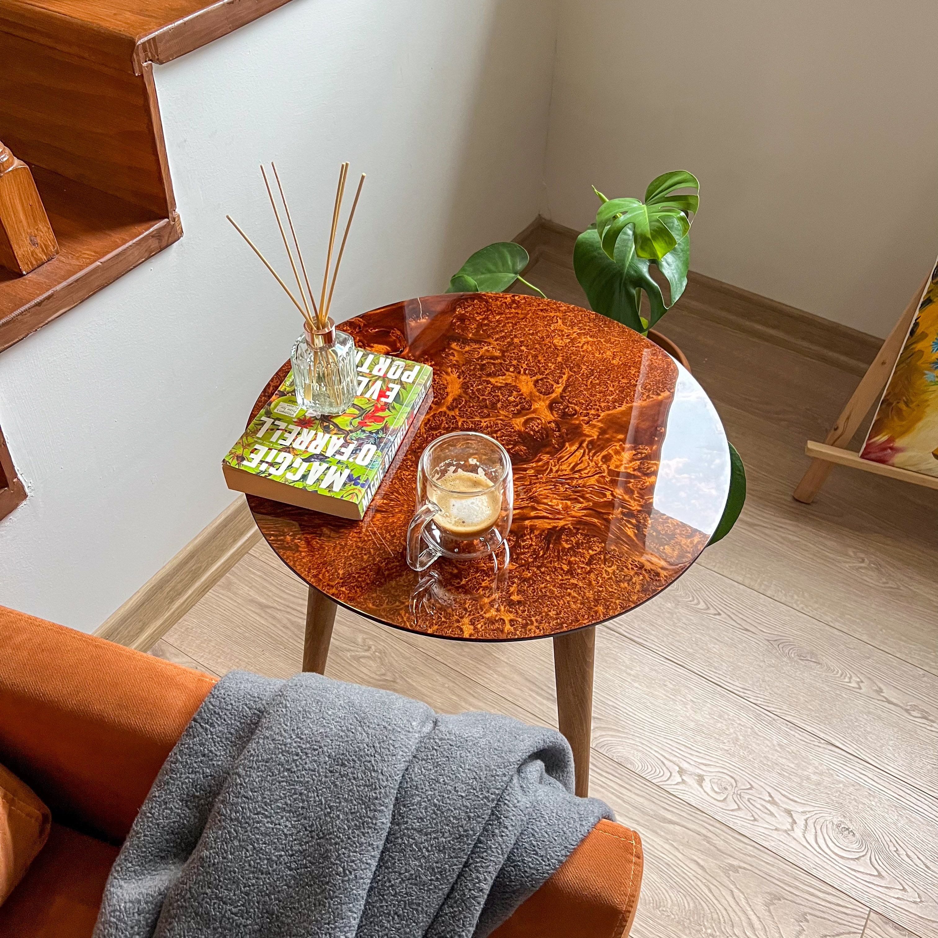 Natural wood Veneer Side Table | Glossy Finish – Walnut or Elm Options - Ceviz