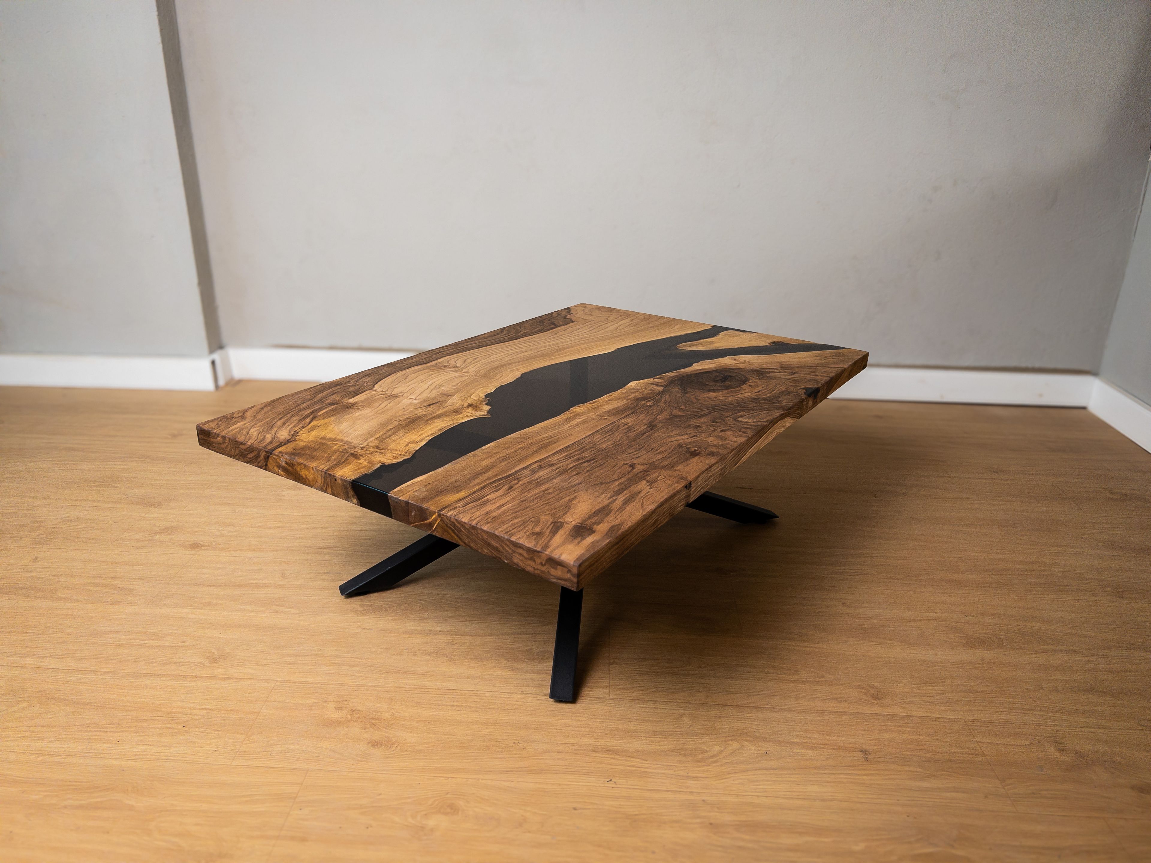 Transparent Black Epoxy River Walnut Coffee Table