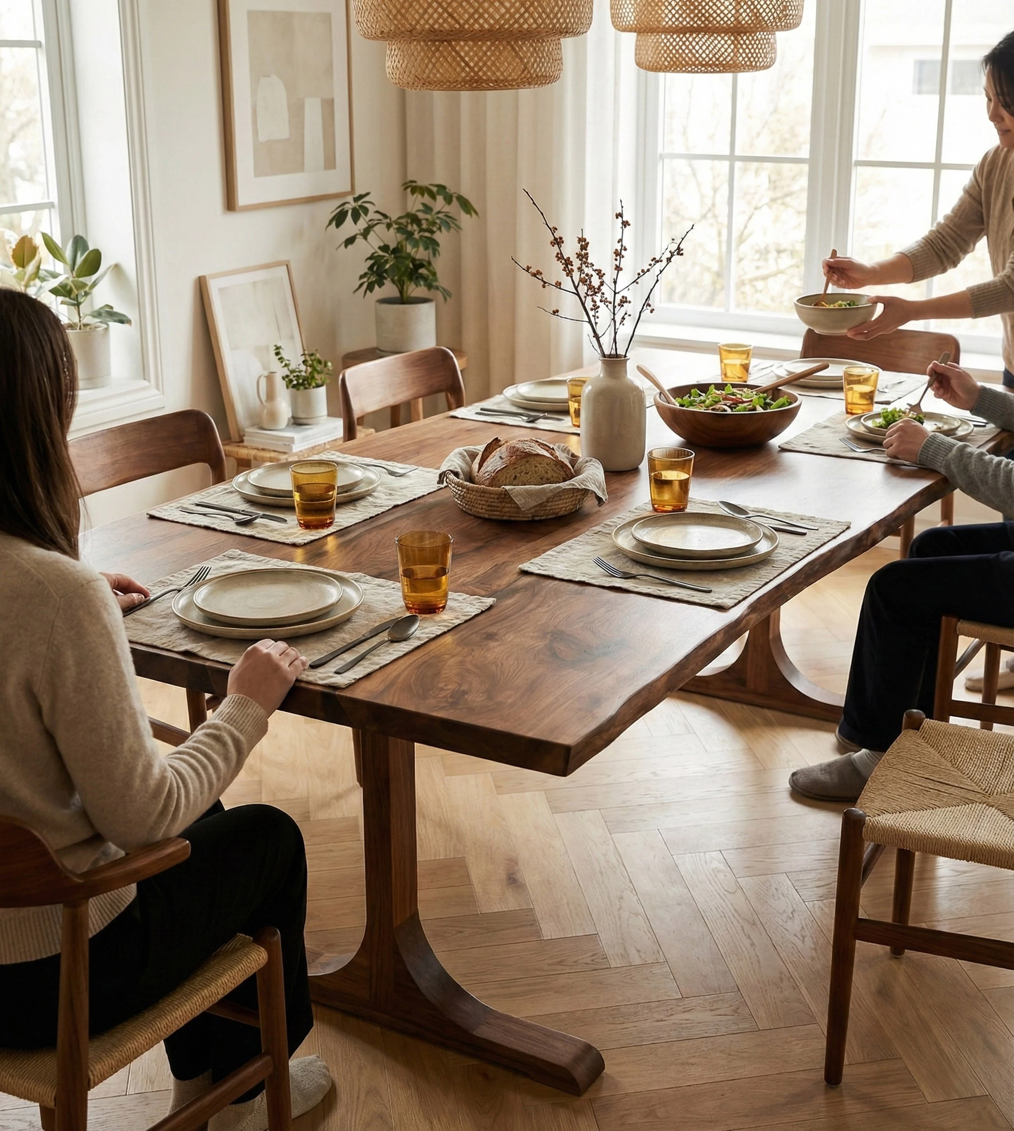Walnut Live Edge Dining Table – Handmade Natural Wooden Table, Modern Rustic Solid Wood Design